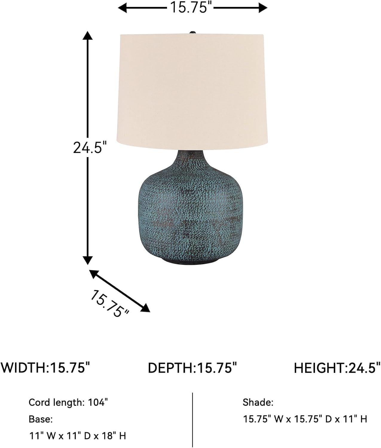 imageSignature Design by Ashley Magalie Contemporary UL Listed Table Lamp with Modified Drum Shade 3Way Switch Hammered Aluminum 2313quot High Antique SilverBeige Copper Blue Bronze