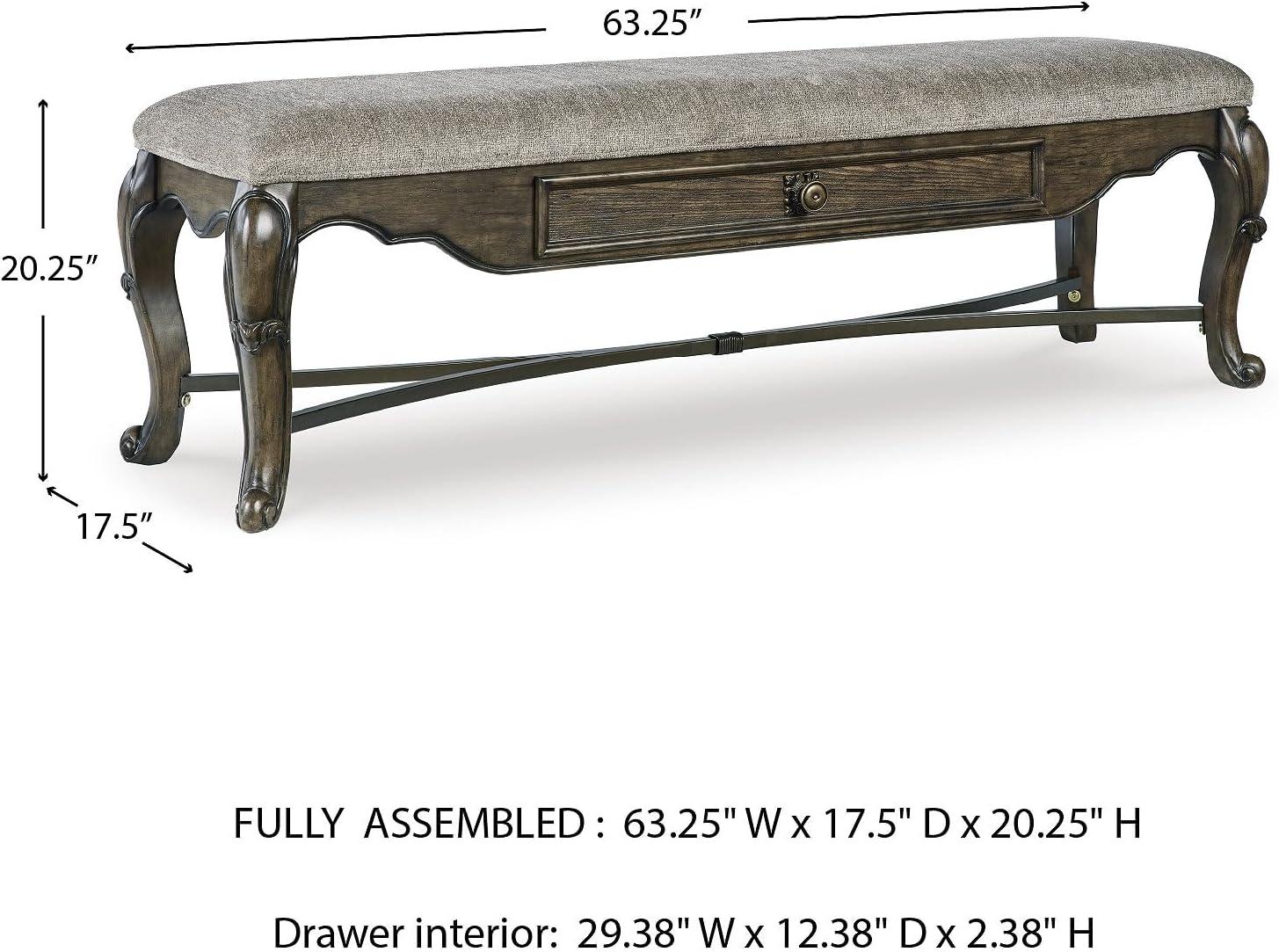 imageSignature Design by Ashley Maylee Contemporary Upholstered 63quot Dining Bench with 1 Drawer Dark Brown