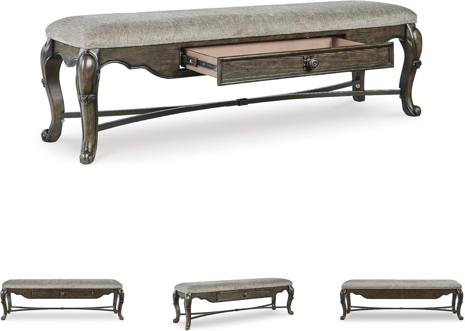 imageSignature Design by Ashley Maylee Contemporary Upholstered 63quot Dining Bench with 1 Drawer Dark Brown