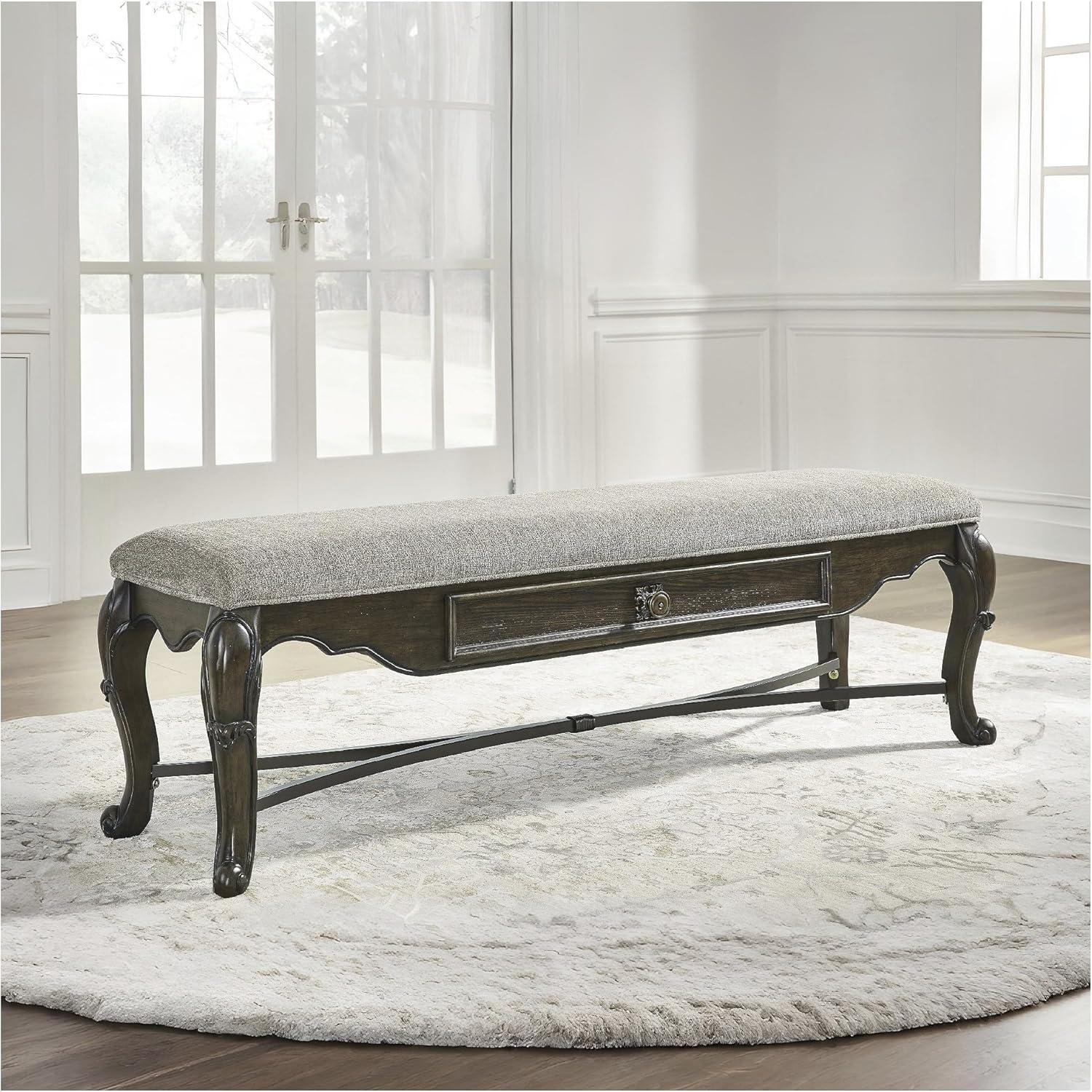 imageSignature Design by Ashley Maylee Contemporary Upholstered 63quot Dining Bench with 1 Drawer Dark Brown