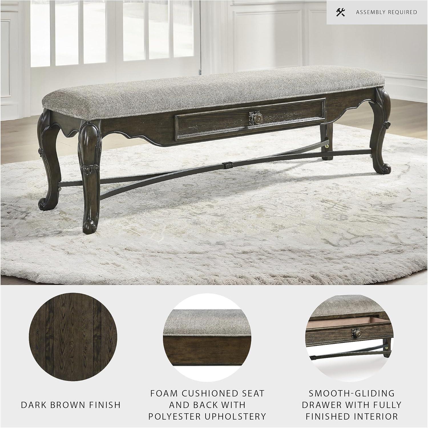 imageSignature Design by Ashley Maylee Contemporary Upholstered 63quot Dining Bench with 1 Drawer Dark Brown