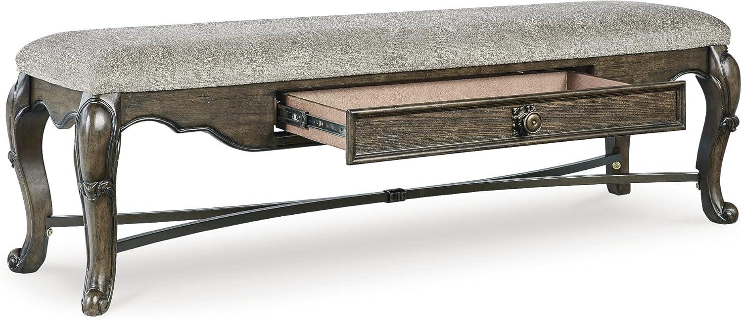 imageSignature Design by Ashley Maylee Contemporary Upholstered 63quot Dining Bench with 1 Drawer Dark Brown