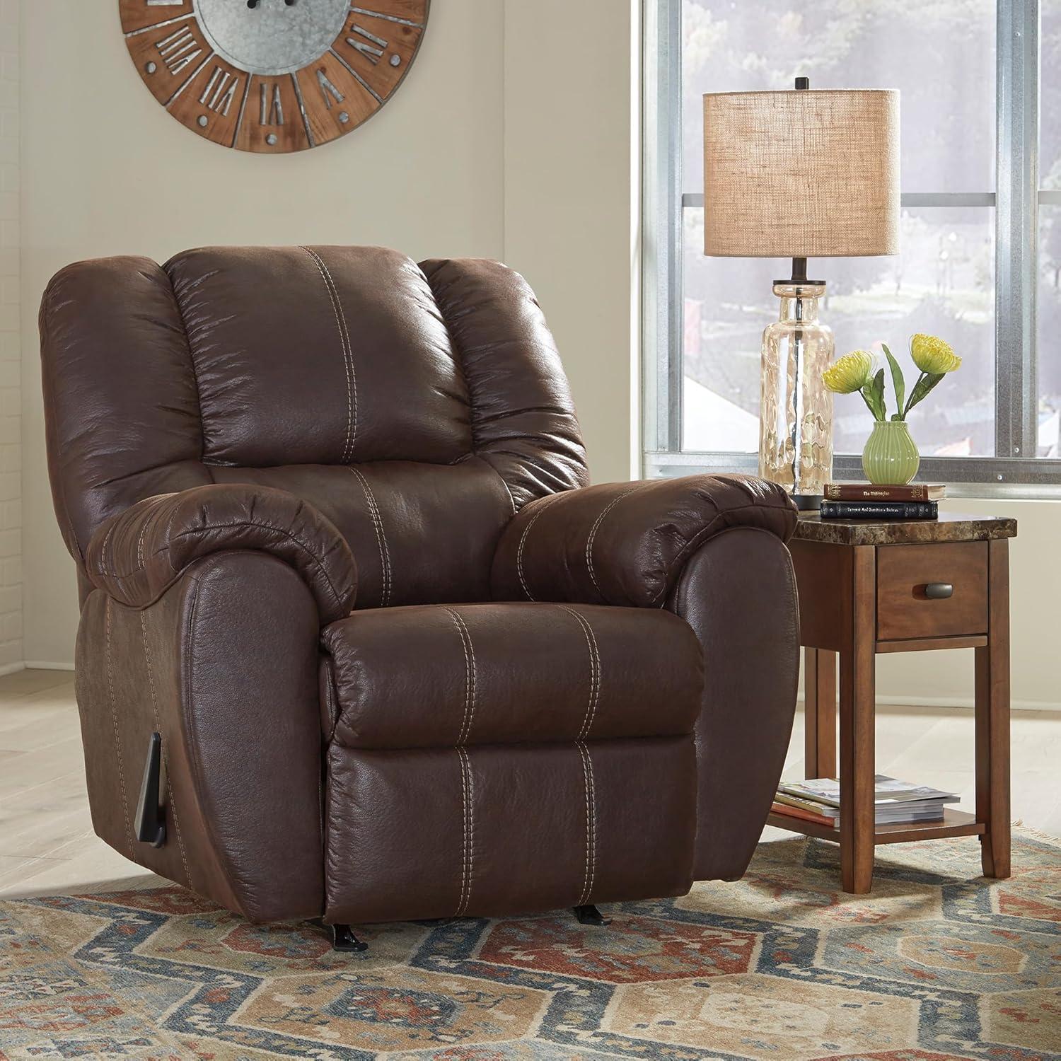 imageSignature Design by Ashley McGann Faux Leather Oversized Manual Rocker Recliner Light BrownBrown