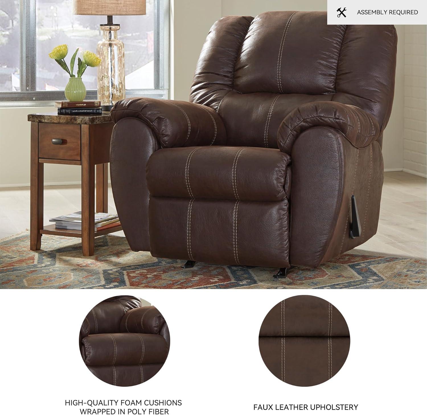 imageSignature Design by Ashley McGann Faux Leather Oversized Manual Rocker Recliner Light BrownBrown