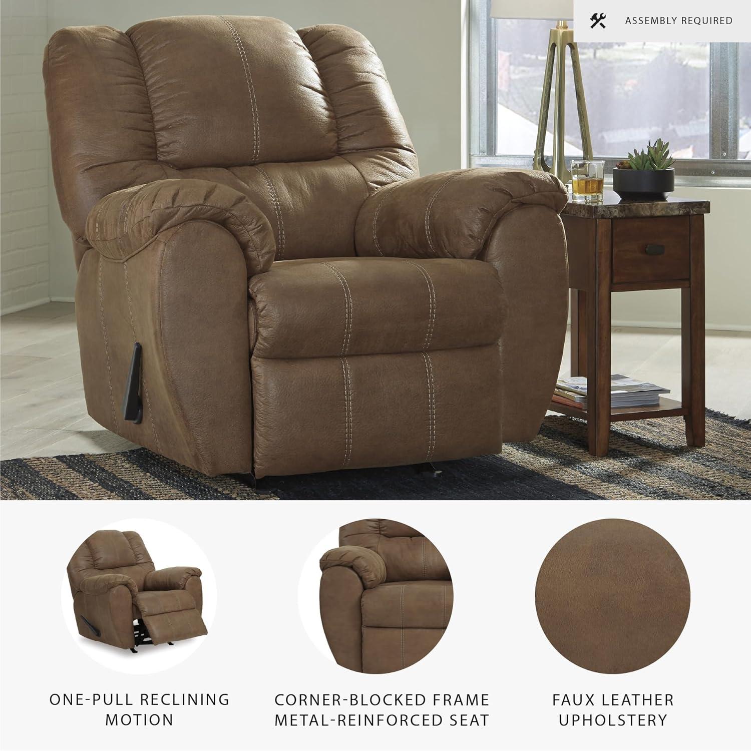 imageSignature Design by Ashley McGann Faux Leather Oversized Manual Rocker Recliner Light BrownLight Brown