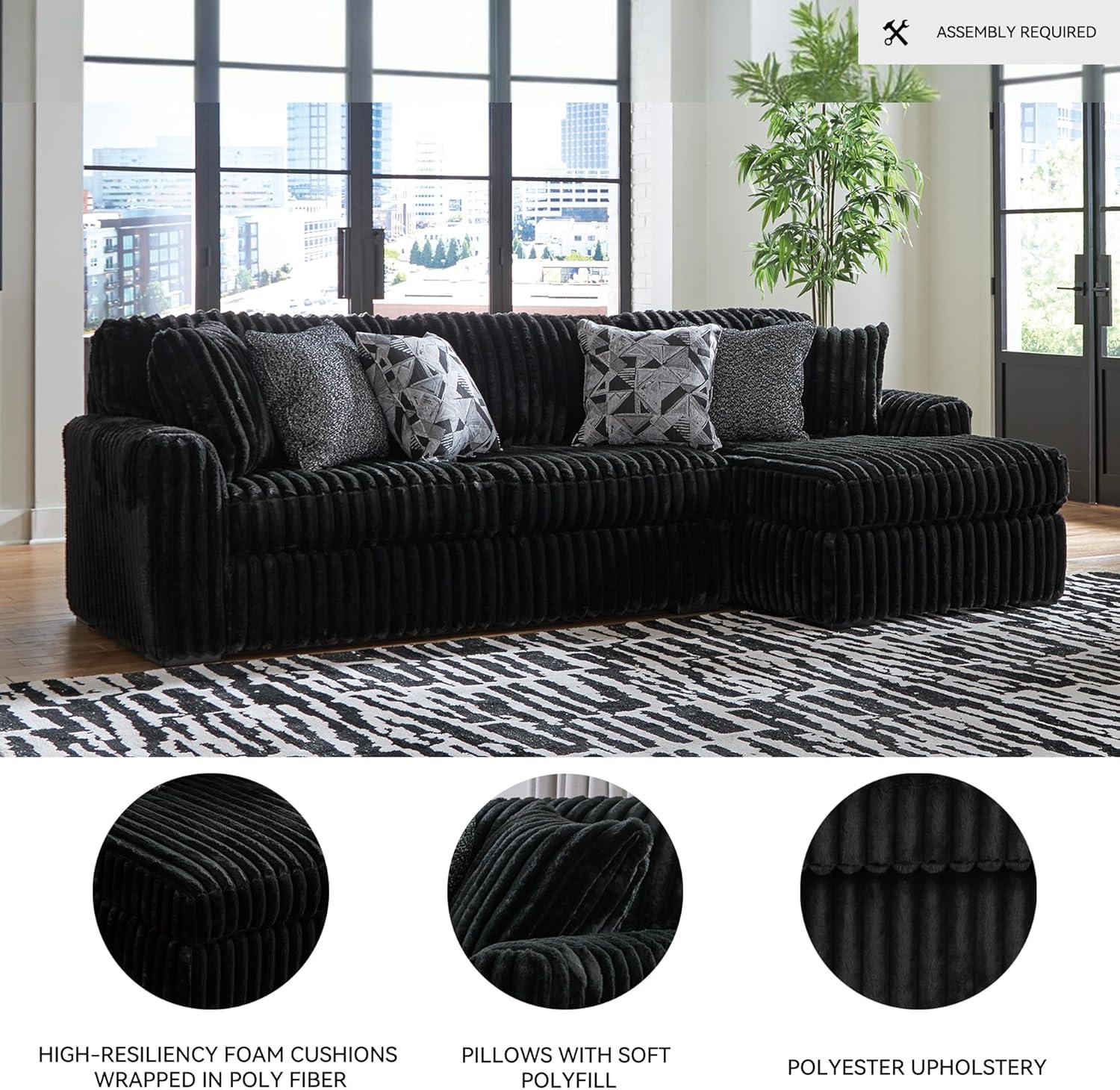 imageSignature Design by Ashley MidnightMadness Contemporary Oversized Chaise with Reversible Cushions USB Ports and Cup Holders Dark BrownBlack