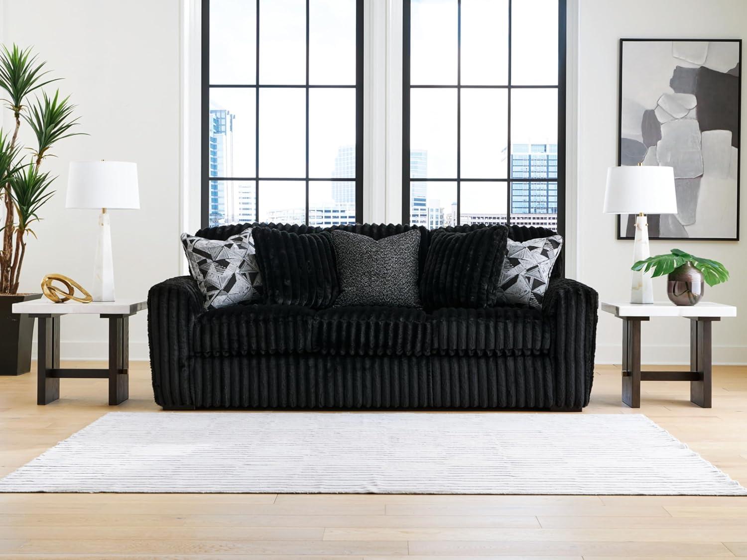 imageSignature Design by Ashley MidnightMadness Contemporary Oversized Chaise with Reversible Cushions USB Ports and Cup Holders Dark BrownBlack