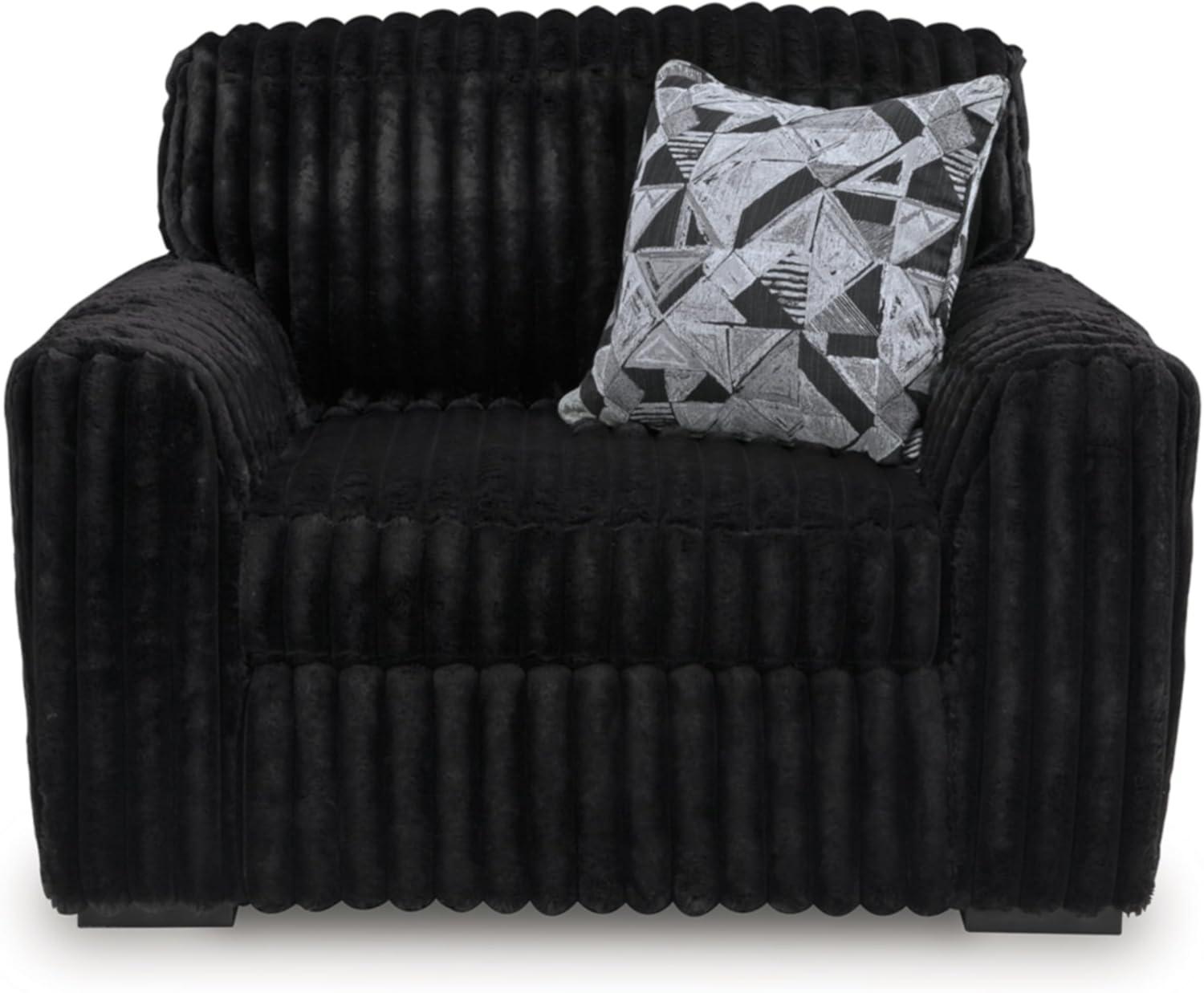 imageSignature Design by Ashley MidnightMadness Contemporary Oversized Chaise with Reversible Cushions USB Ports and Cup Holders Dark BrownBlack