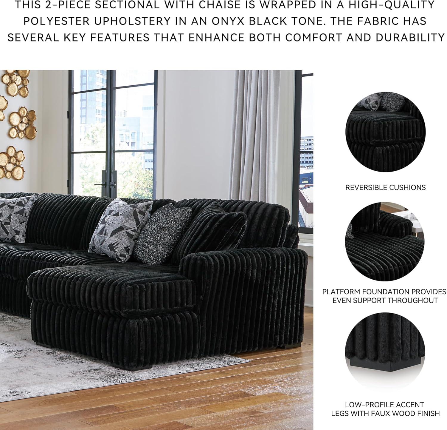 imageSignature Design by Ashley MidnightMadness Contemporary Oversized Chaise with Reversible Cushions USB Ports and Cup Holders Dark BrownBlack