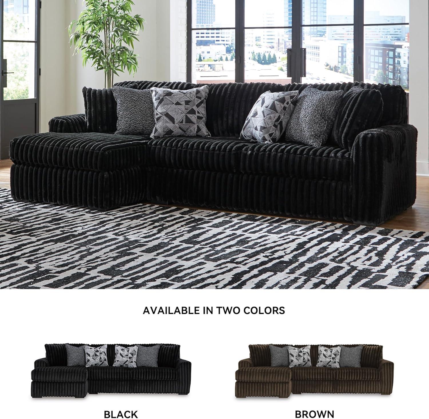imageSignature Design by Ashley MidnightMadness Contemporary Oversized Chaise with Reversible Cushions USB Ports and Cup Holders Dark BrownBlack