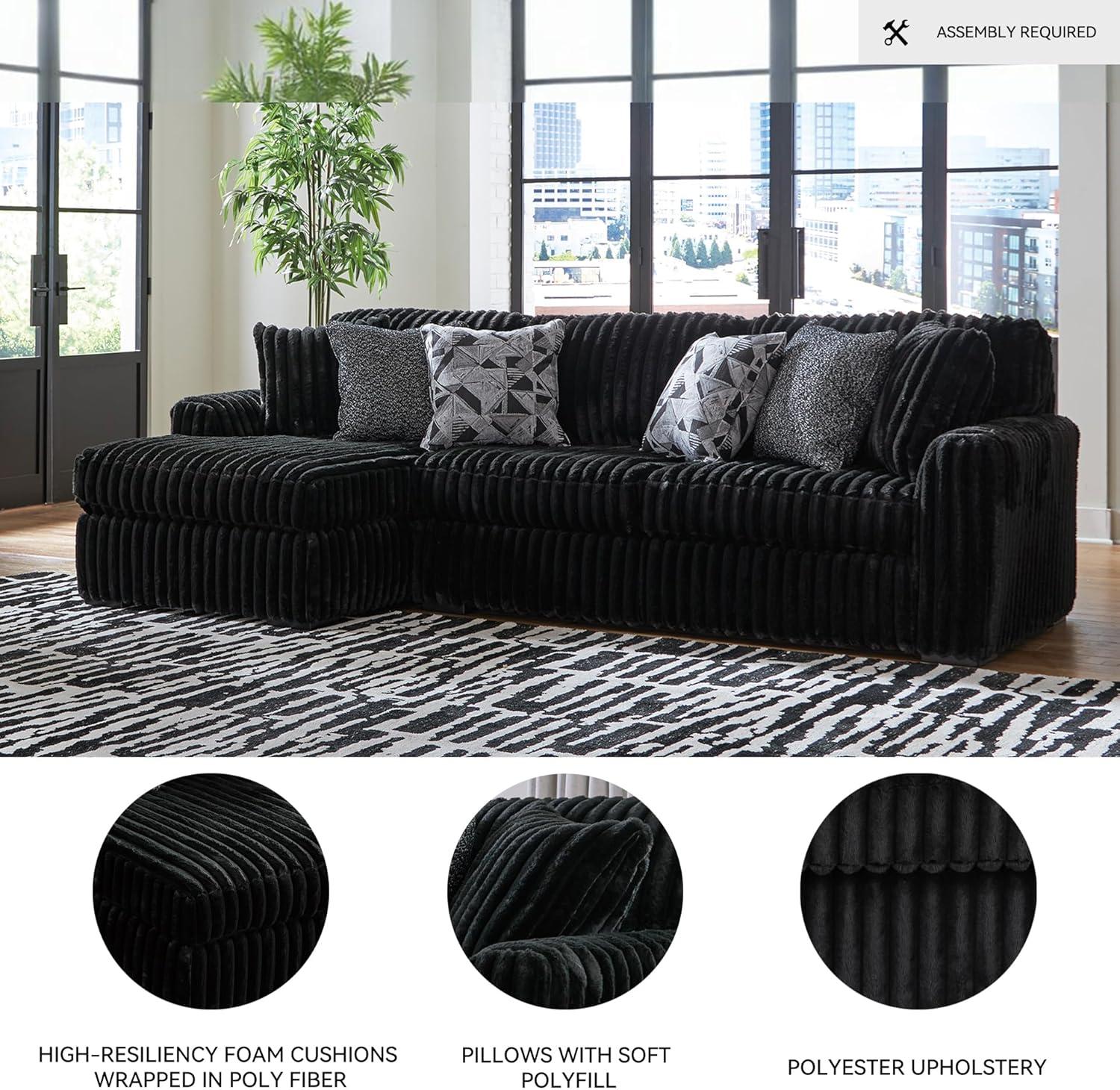 imageSignature Design by Ashley MidnightMadness Contemporary Oversized Chaise with Reversible Cushions USB Ports and Cup Holders Dark BrownBlack