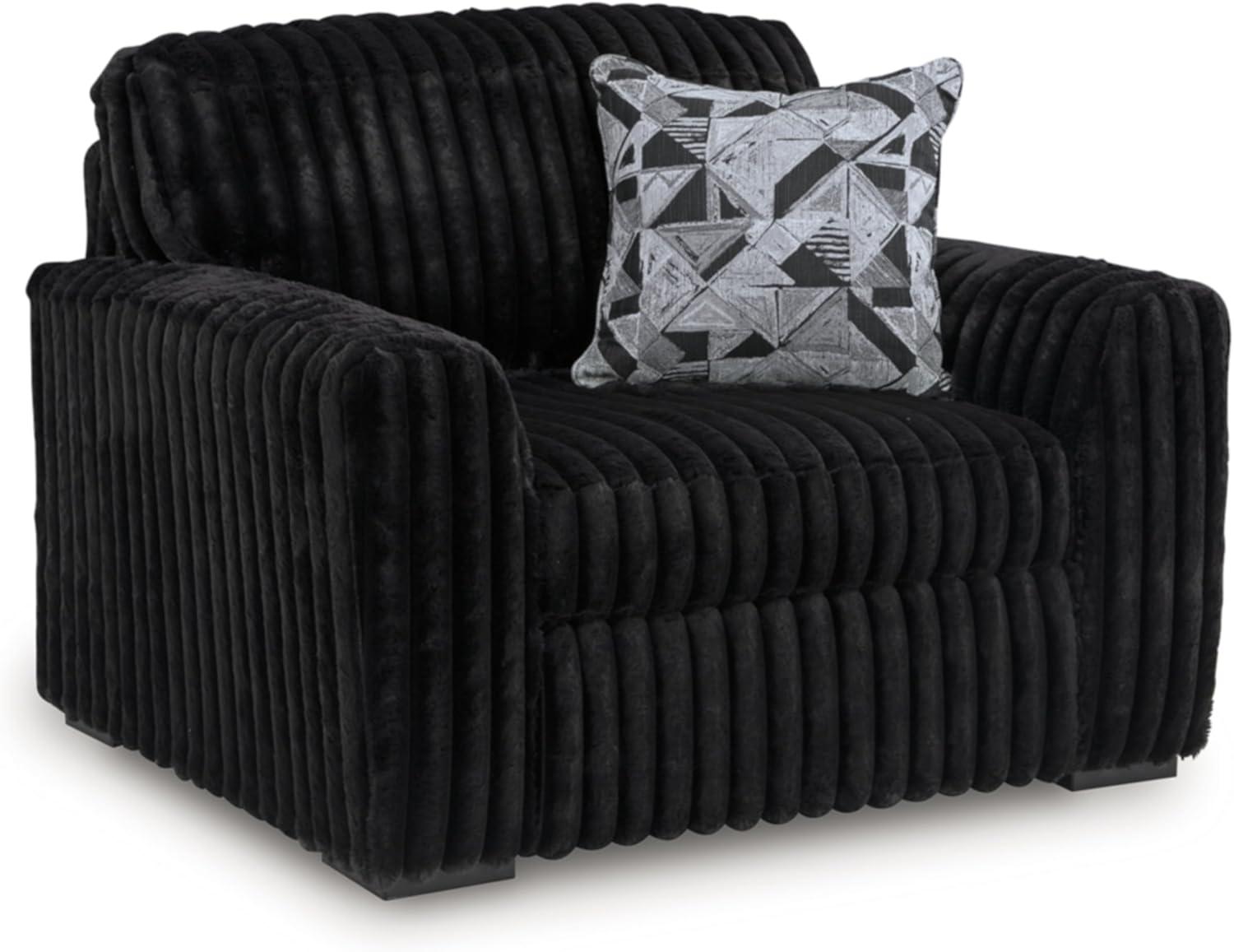 imageSignature Design by Ashley MidnightMadness Contemporary Oversized Chaise with Reversible Cushions USB Ports and Cup Holders Dark BrownBlack