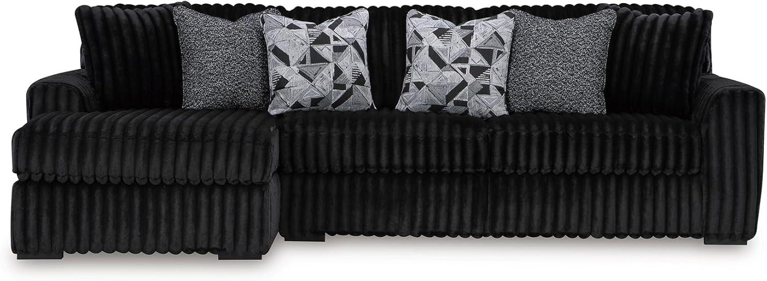 imageSignature Design by Ashley MidnightMadness Contemporary Oversized Chaise with Reversible Cushions USB Ports and Cup Holders Dark BrownBlack
