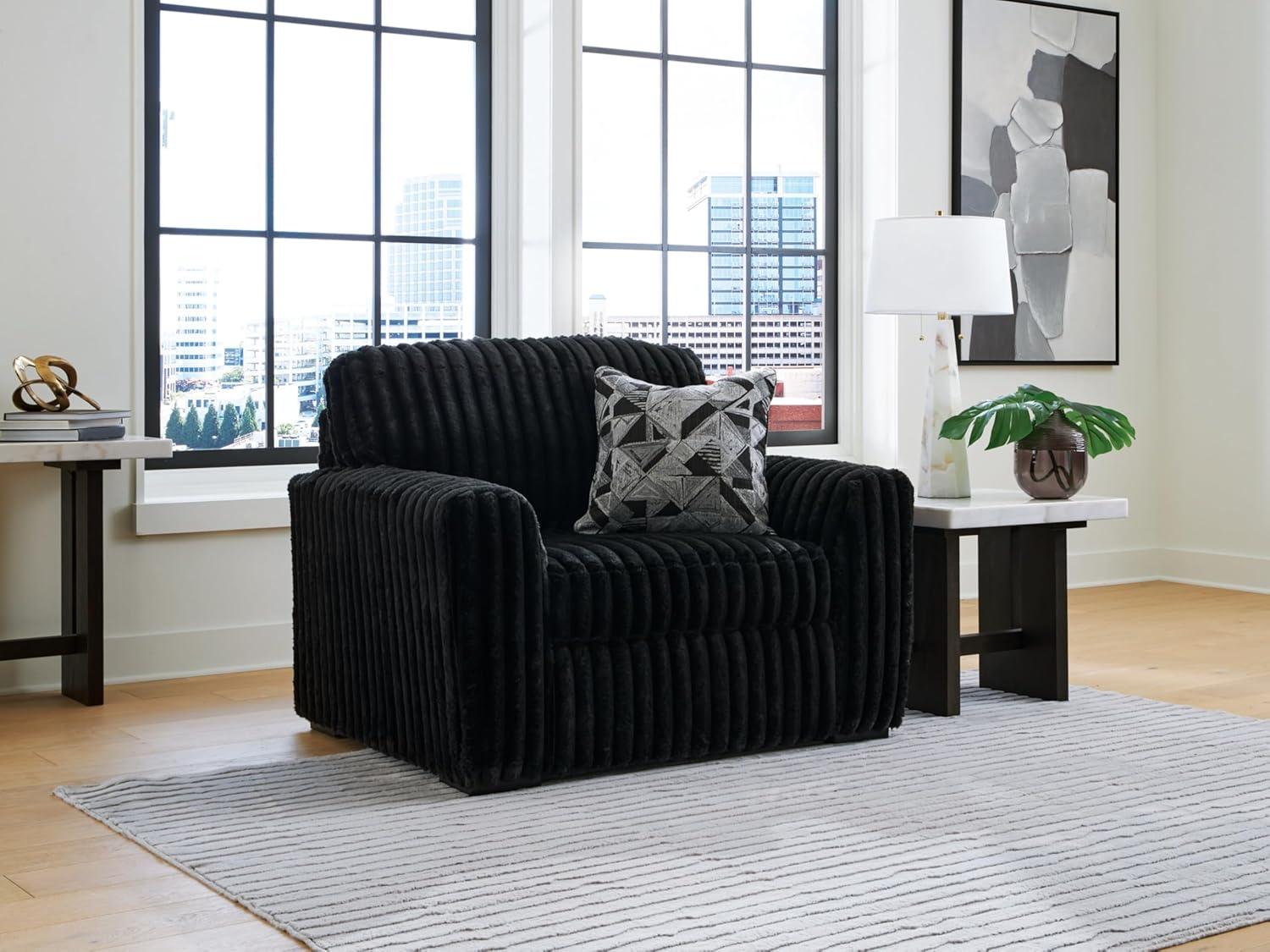 imageSignature Design by Ashley MidnightMadness Contemporary Oversized Chaise with Reversible Cushions USB Ports and Cup Holders Dark BrownBlack