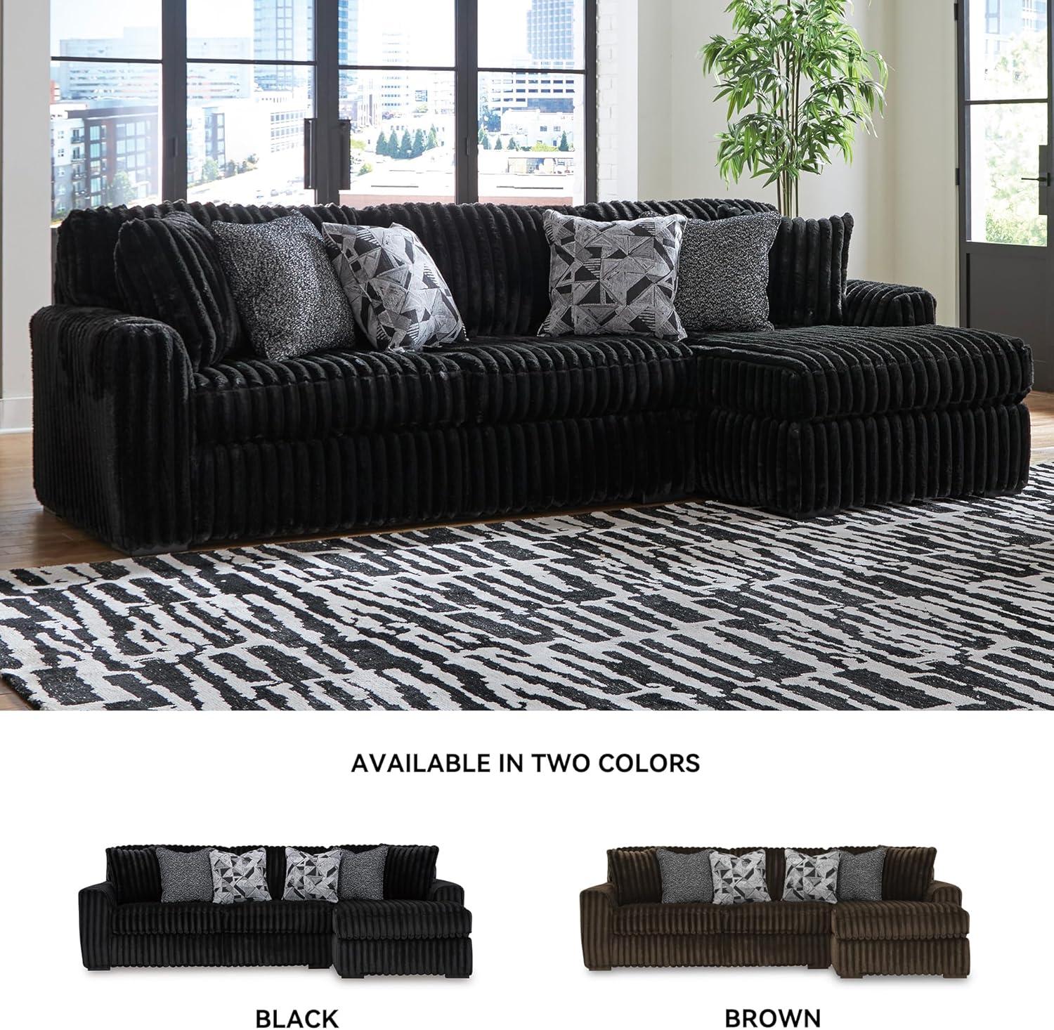 imageSignature Design by Ashley MidnightMadness Contemporary Oversized Chaise with Reversible Cushions USB Ports and Cup Holders Dark BrownBlack