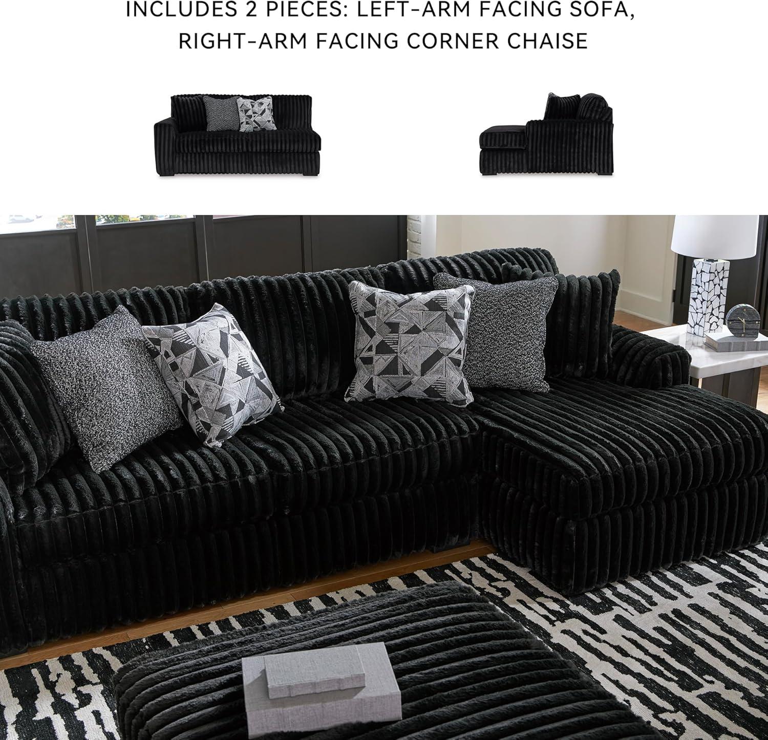 imageSignature Design by Ashley MidnightMadness Contemporary Oversized Chaise with Reversible Cushions USB Ports and Cup Holders Dark BrownBlack