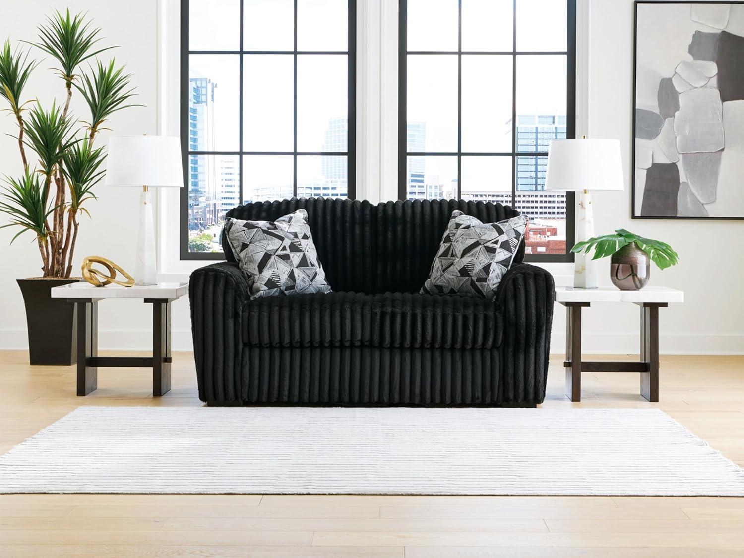 imageSignature Design by Ashley MidnightMadness Contemporary Oversized Chaise with Reversible Cushions USB Ports and Cup Holders Dark BrownBlack