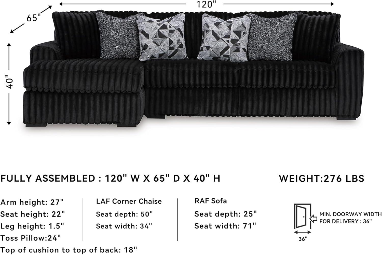 imageSignature Design by Ashley MidnightMadness Contemporary Oversized Chaise with Reversible Cushions USB Ports and Cup Holders Dark BrownBlack