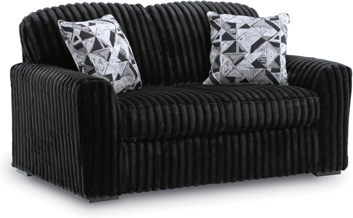 imageSignature Design by Ashley MidnightMadness Contemporary Oversized Chaise with Reversible Cushions USB Ports and Cup Holders Dark BrownBlack