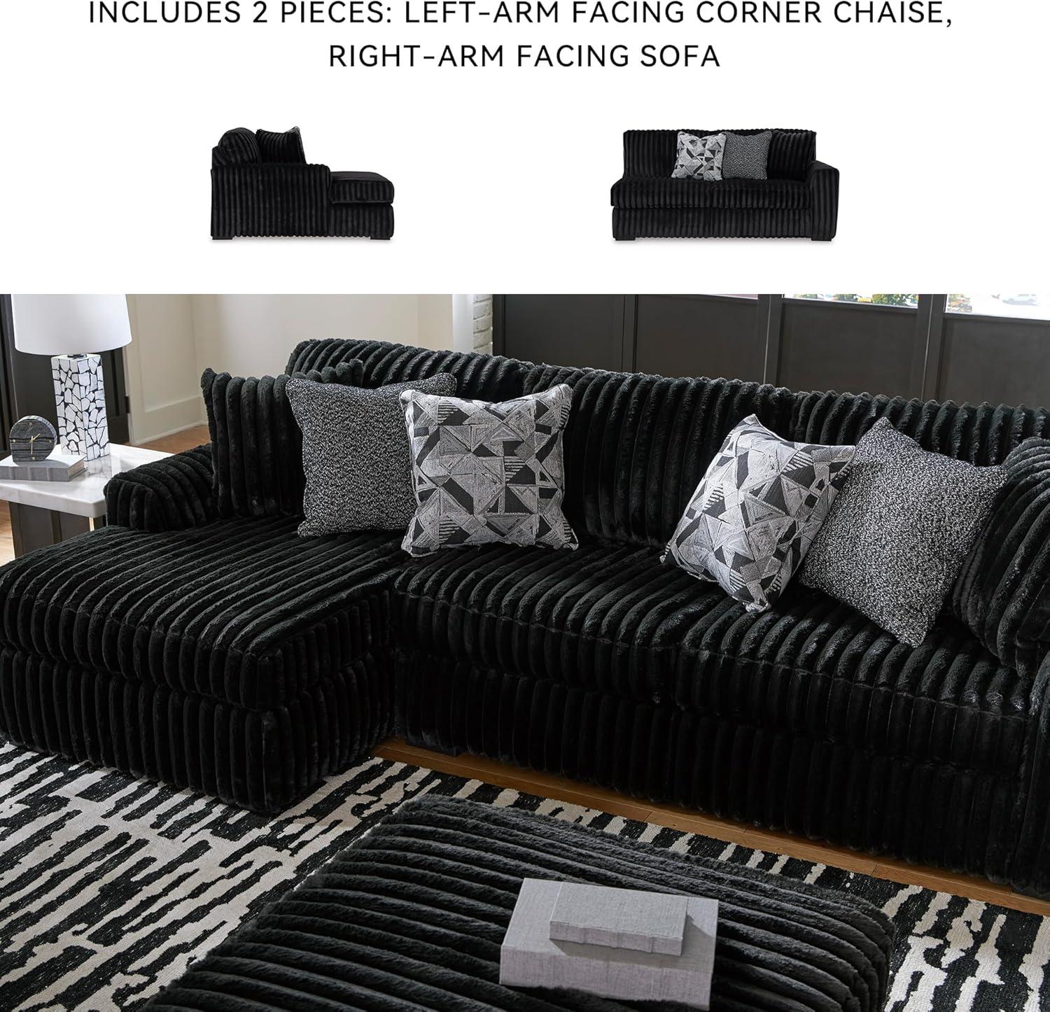 imageSignature Design by Ashley MidnightMadness Contemporary Oversized Chaise with Reversible Cushions USB Ports and Cup Holders Dark BrownBlack