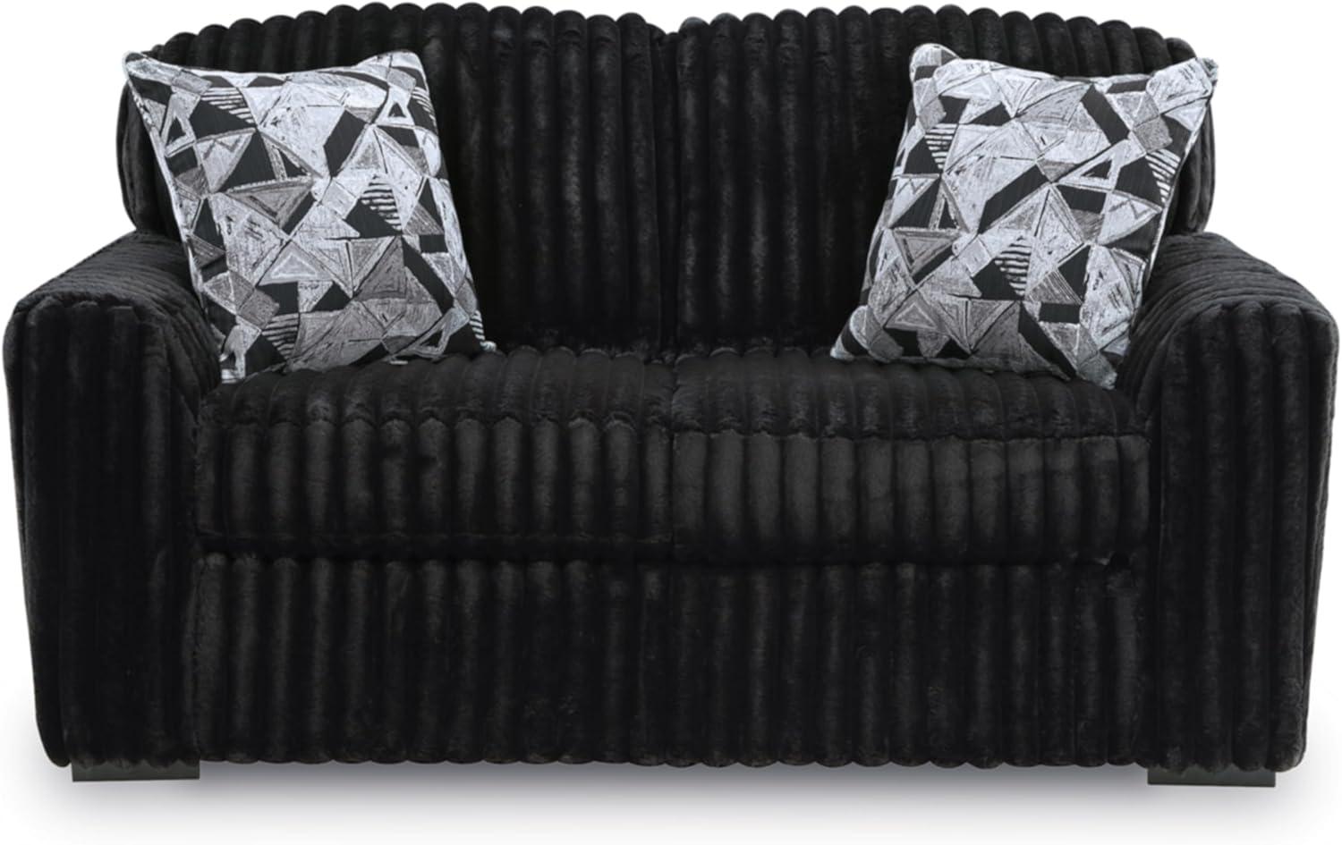 imageSignature Design by Ashley MidnightMadness Contemporary Oversized Chaise with Reversible Cushions USB Ports and Cup Holders Dark BrownBlack