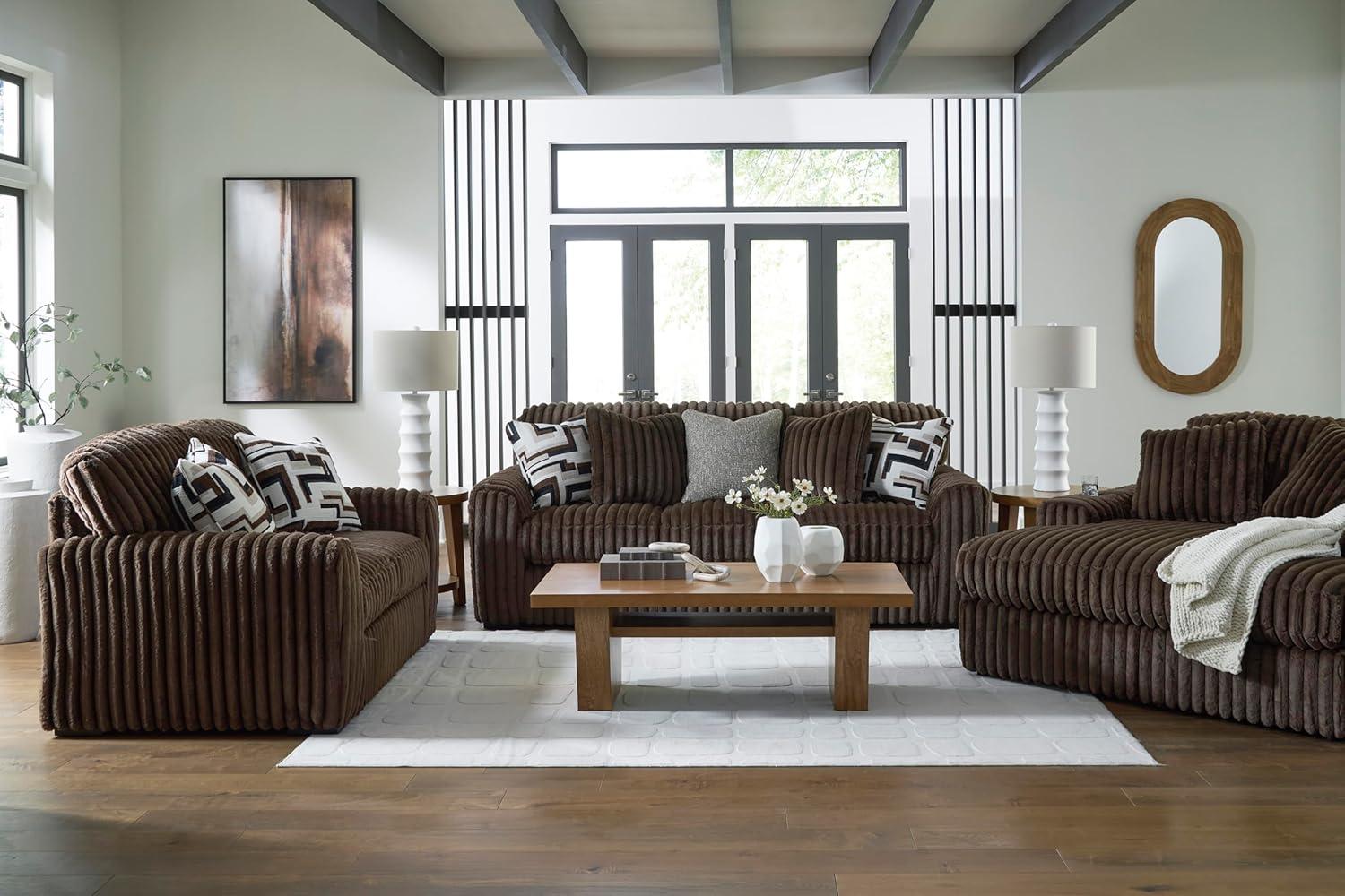 imageSignature Design by Ashley MidnightMadness Contemporary Oversized Chaise with Reversible Cushions USB Ports and Cup Holders Dark BrownBrown