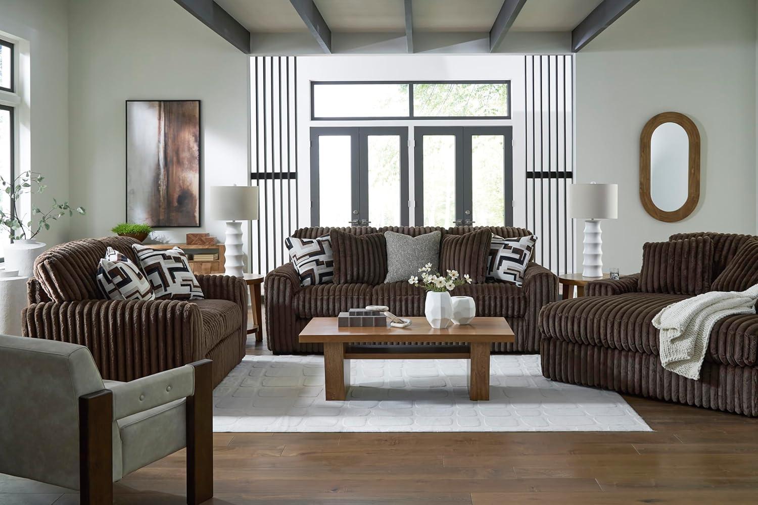 imageSignature Design by Ashley MidnightMadness Contemporary Oversized Chaise with Reversible Cushions USB Ports and Cup Holders Dark BrownBrown