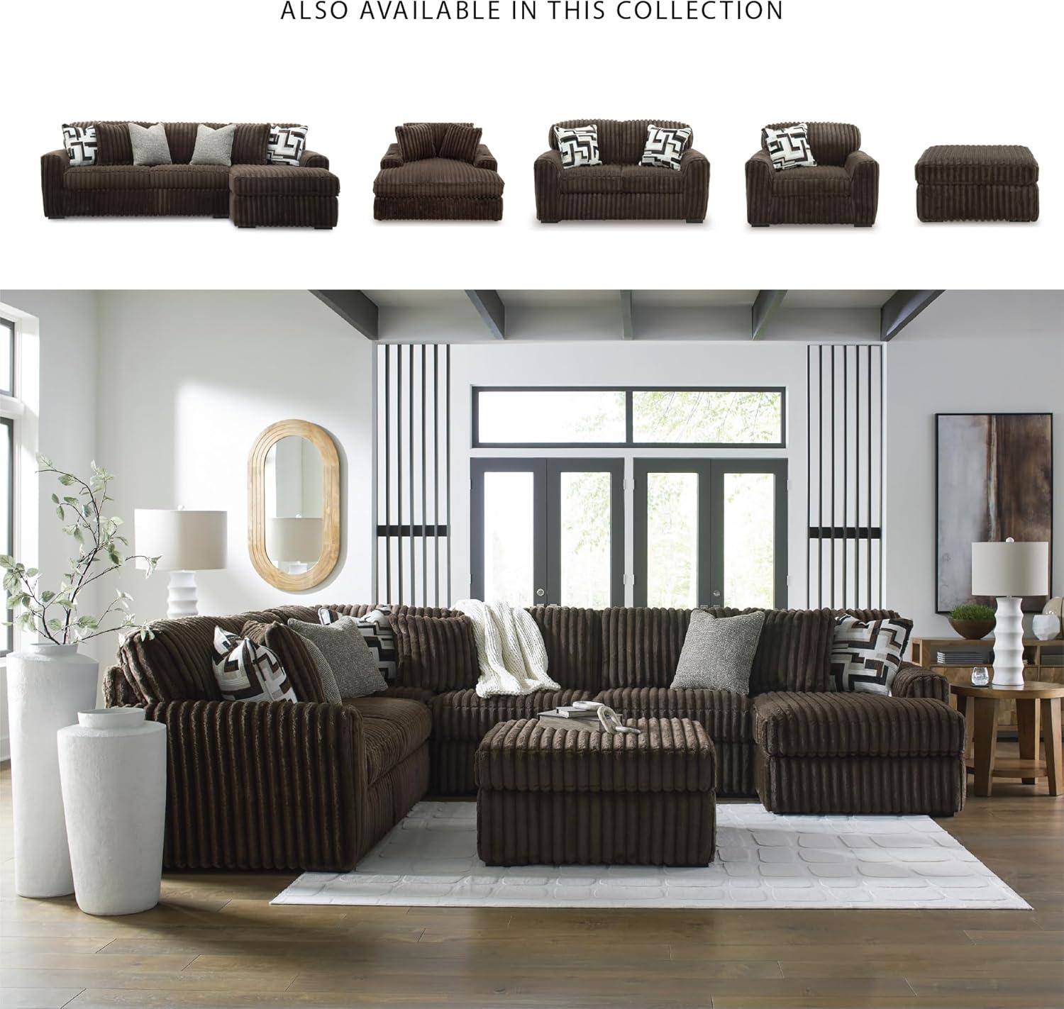 imageSignature Design by Ashley MidnightMadness Contemporary Oversized Chaise with Reversible Cushions USB Ports and Cup Holders Dark BrownBrown