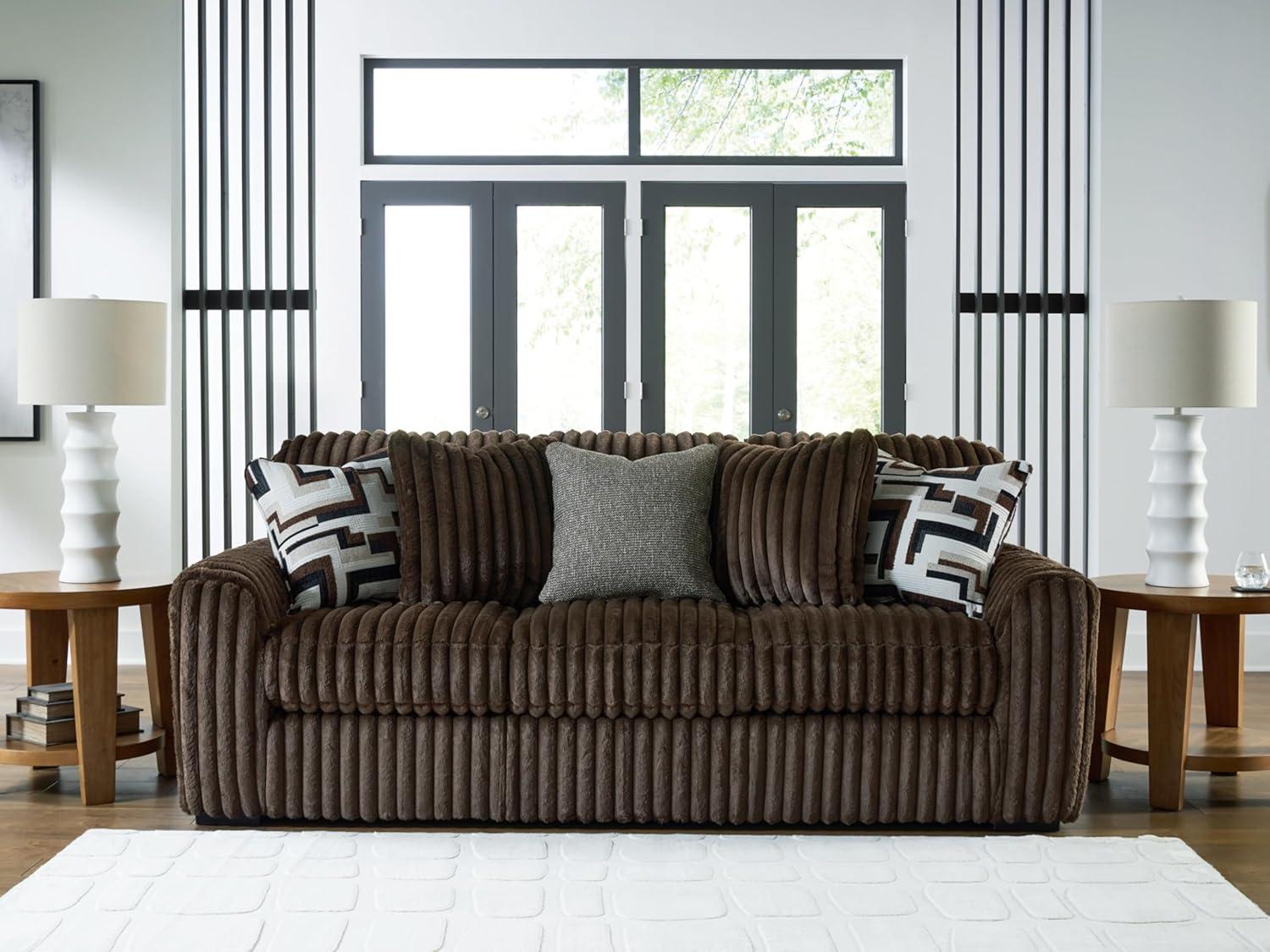 imageSignature Design by Ashley MidnightMadness Contemporary Oversized Chaise with Reversible Cushions USB Ports and Cup Holders Dark BrownBrown