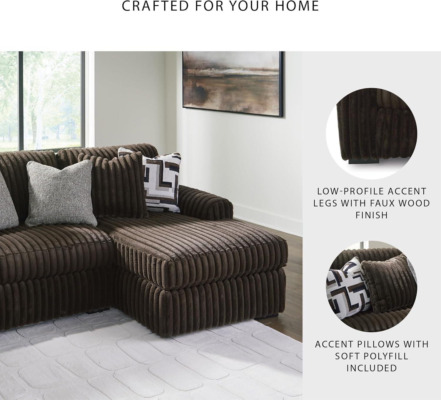 imageSignature Design by Ashley MidnightMadness Contemporary Oversized Chaise with Reversible Cushions USB Ports and Cup Holders Dark BrownBrown
