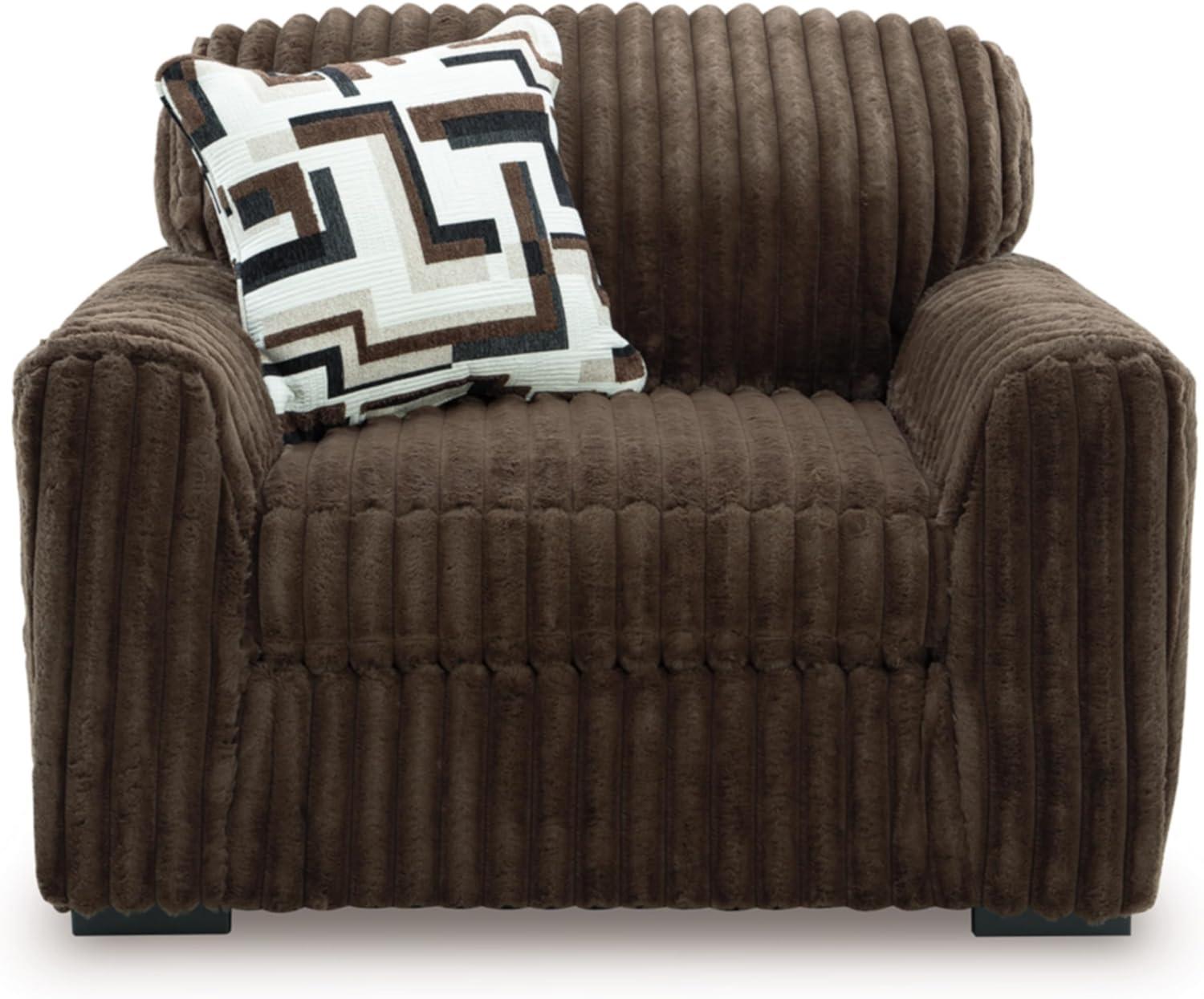 imageSignature Design by Ashley MidnightMadness Contemporary Oversized Chaise with Reversible Cushions USB Ports and Cup Holders Dark BrownBrown