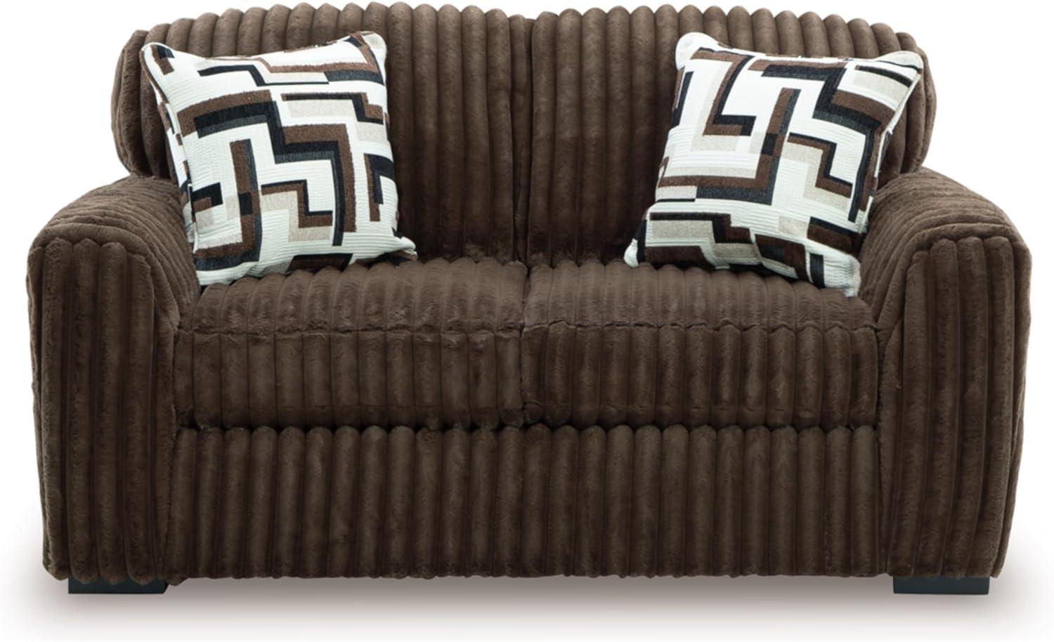 imageSignature Design by Ashley MidnightMadness Contemporary Oversized Chaise with Reversible Cushions USB Ports and Cup Holders Dark BrownBrown