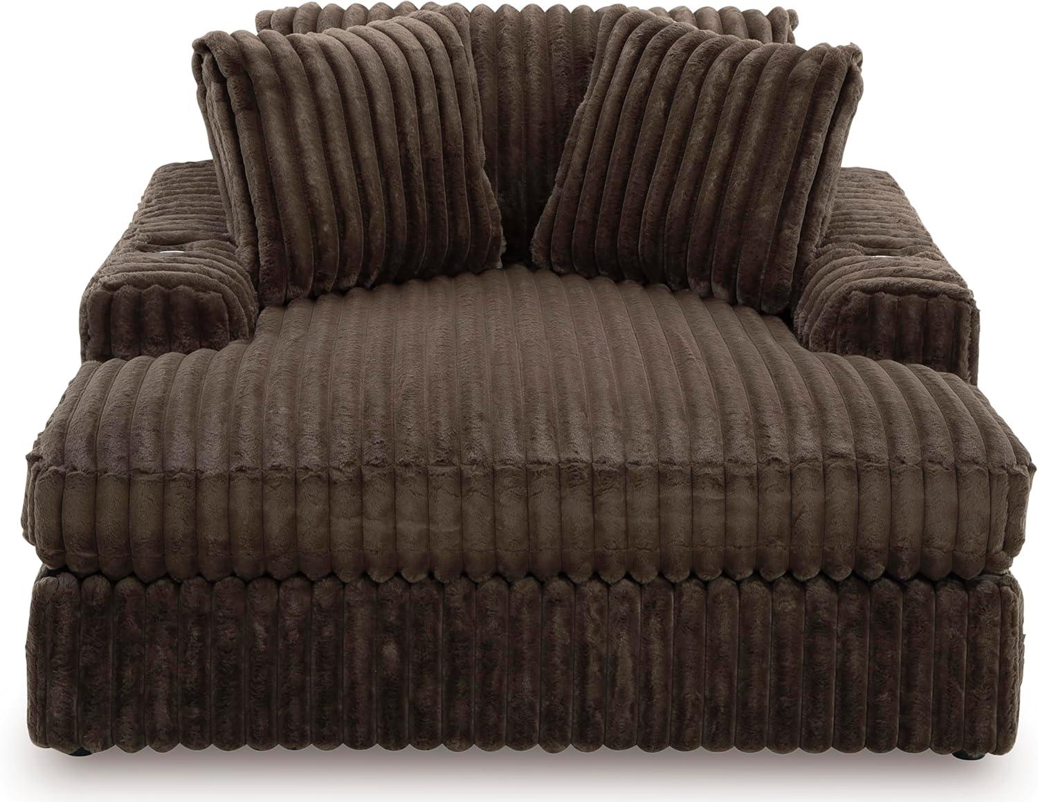imageSignature Design by Ashley MidnightMadness Contemporary Oversized Chaise with Reversible Cushions USB Ports and Cup Holders Dark BrownBrown