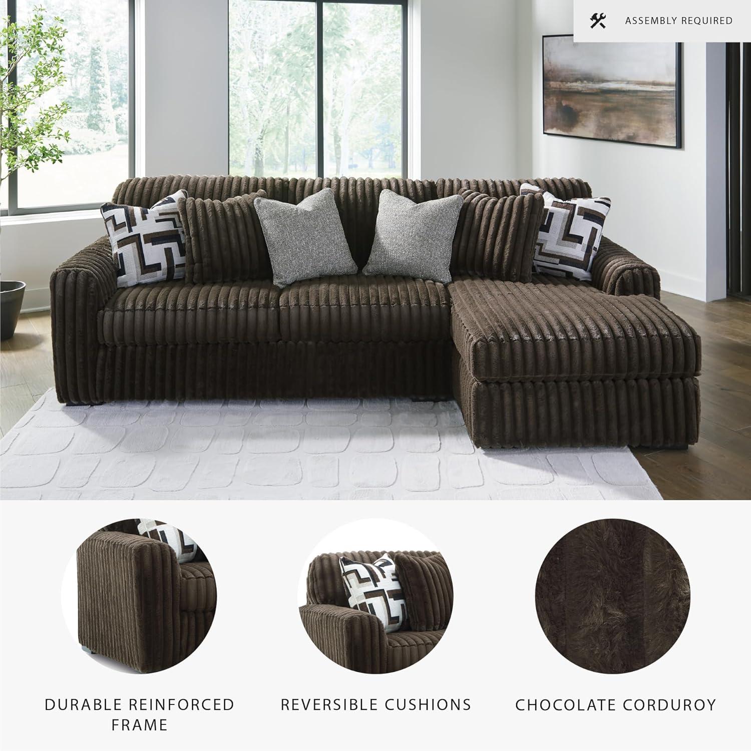 imageSignature Design by Ashley MidnightMadness Contemporary Oversized Chaise with Reversible Cushions USB Ports and Cup Holders Dark BrownBrown