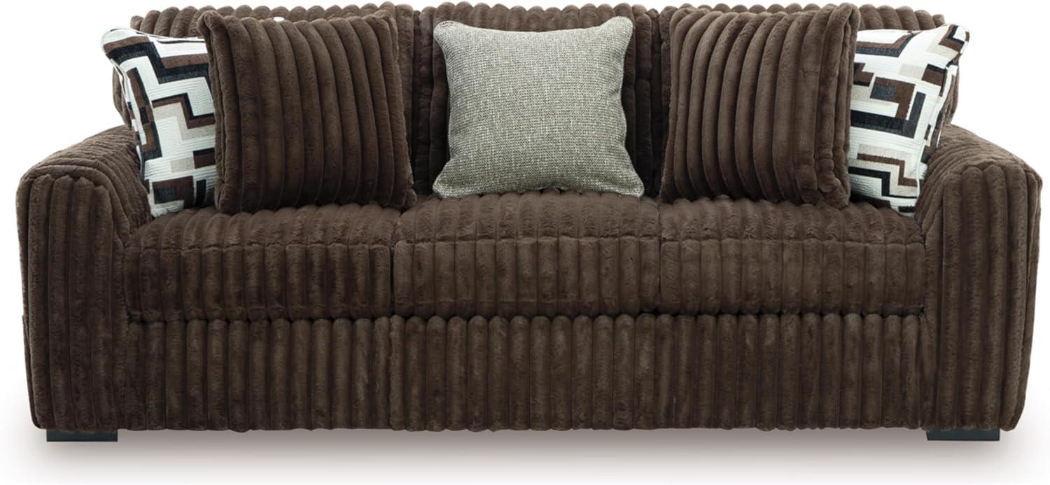 imageSignature Design by Ashley MidnightMadness Contemporary Oversized Chaise with Reversible Cushions USB Ports and Cup Holders Dark BrownBrown