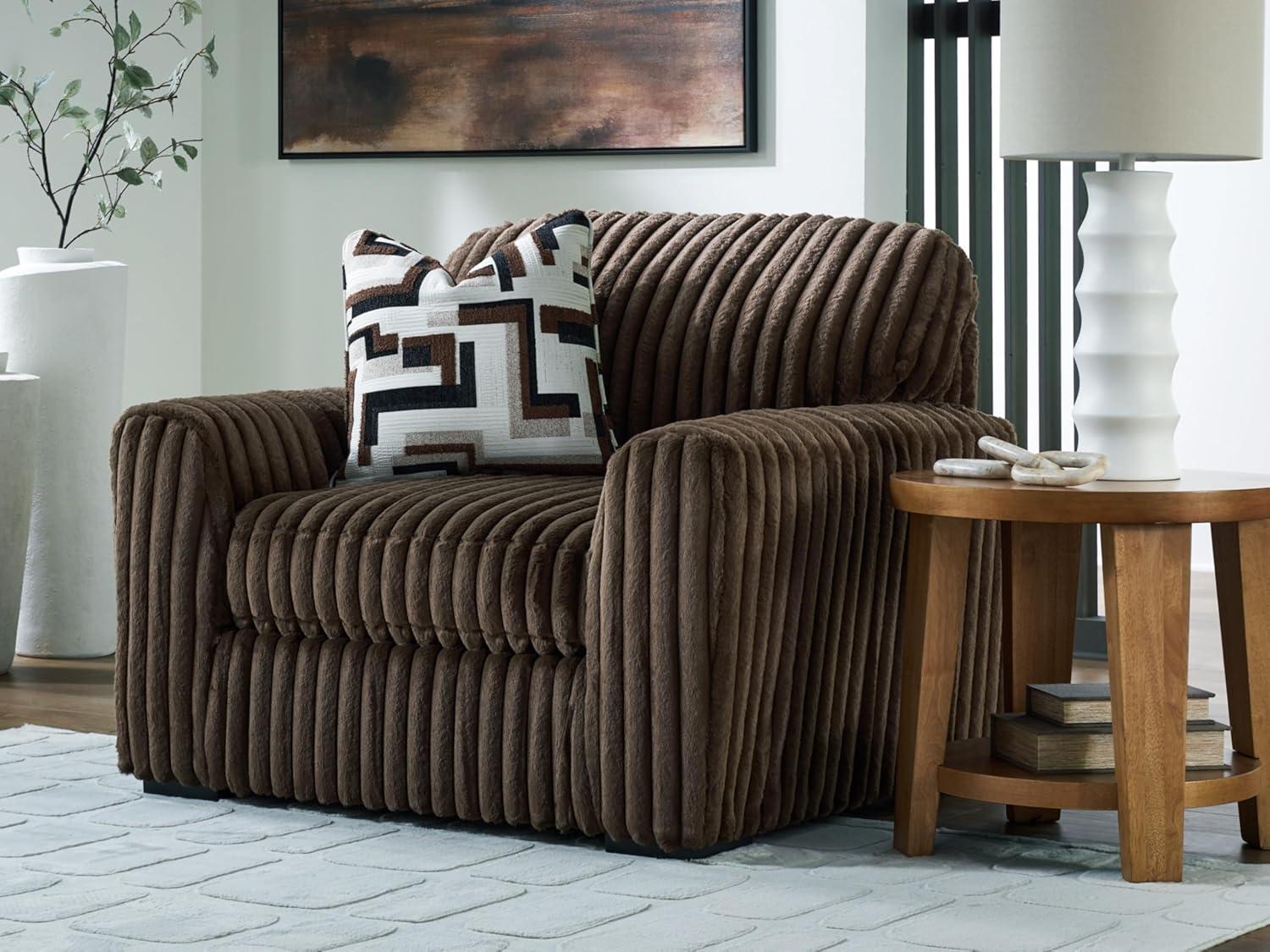 imageSignature Design by Ashley MidnightMadness Contemporary Oversized Chaise with Reversible Cushions USB Ports and Cup Holders Dark BrownBrown