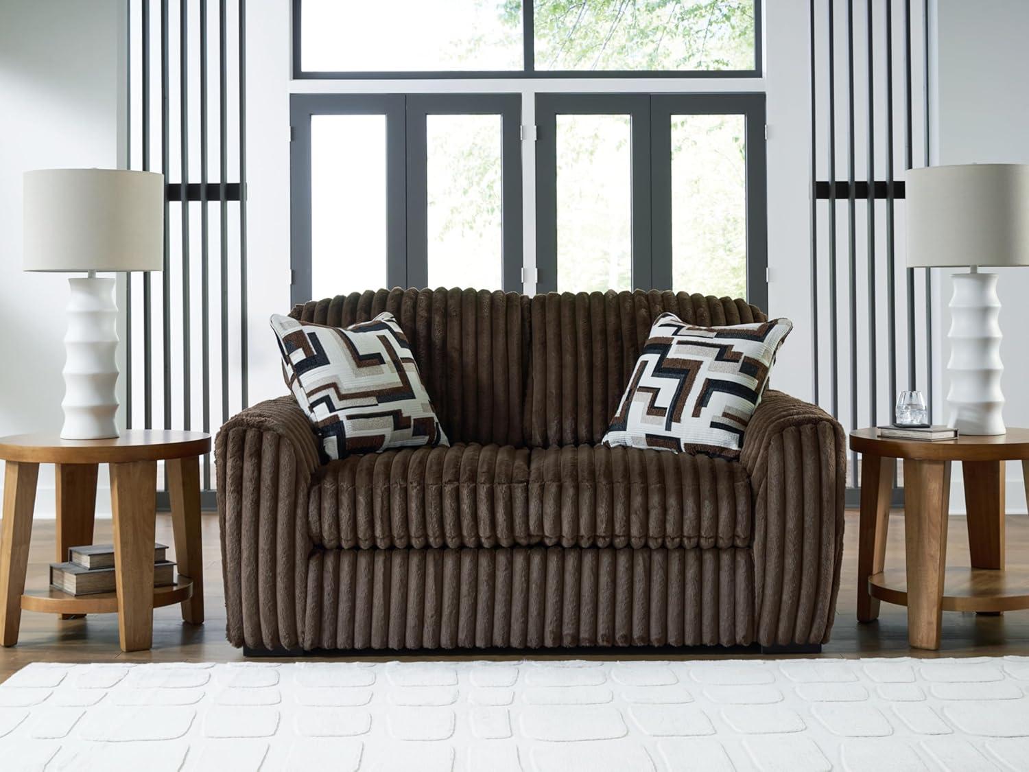 imageSignature Design by Ashley MidnightMadness Contemporary Oversized Chaise with Reversible Cushions USB Ports and Cup Holders Dark BrownBrown