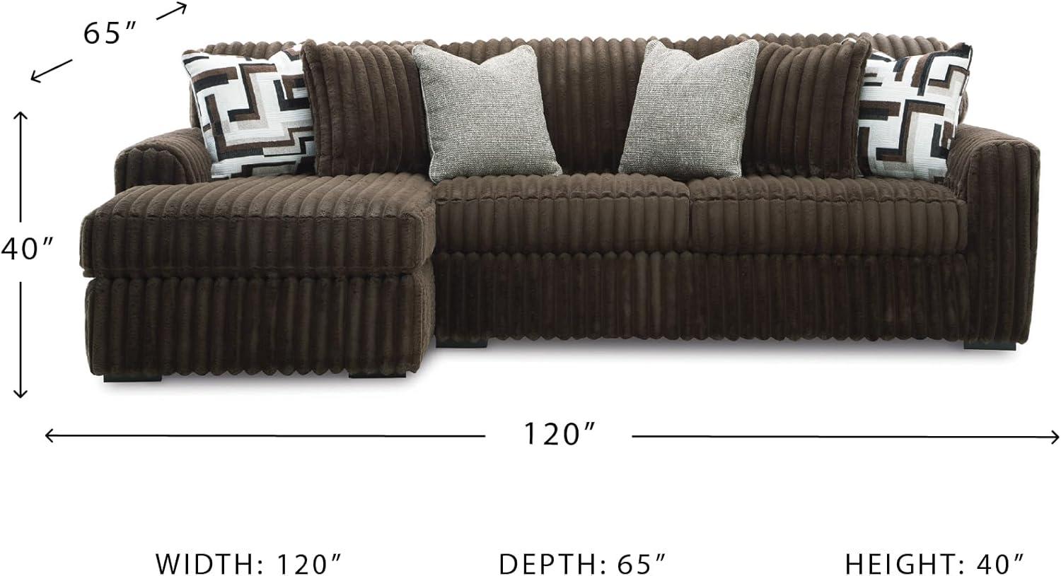 imageSignature Design by Ashley MidnightMadness Contemporary Oversized Chaise with Reversible Cushions USB Ports and Cup Holders Dark BrownBrown