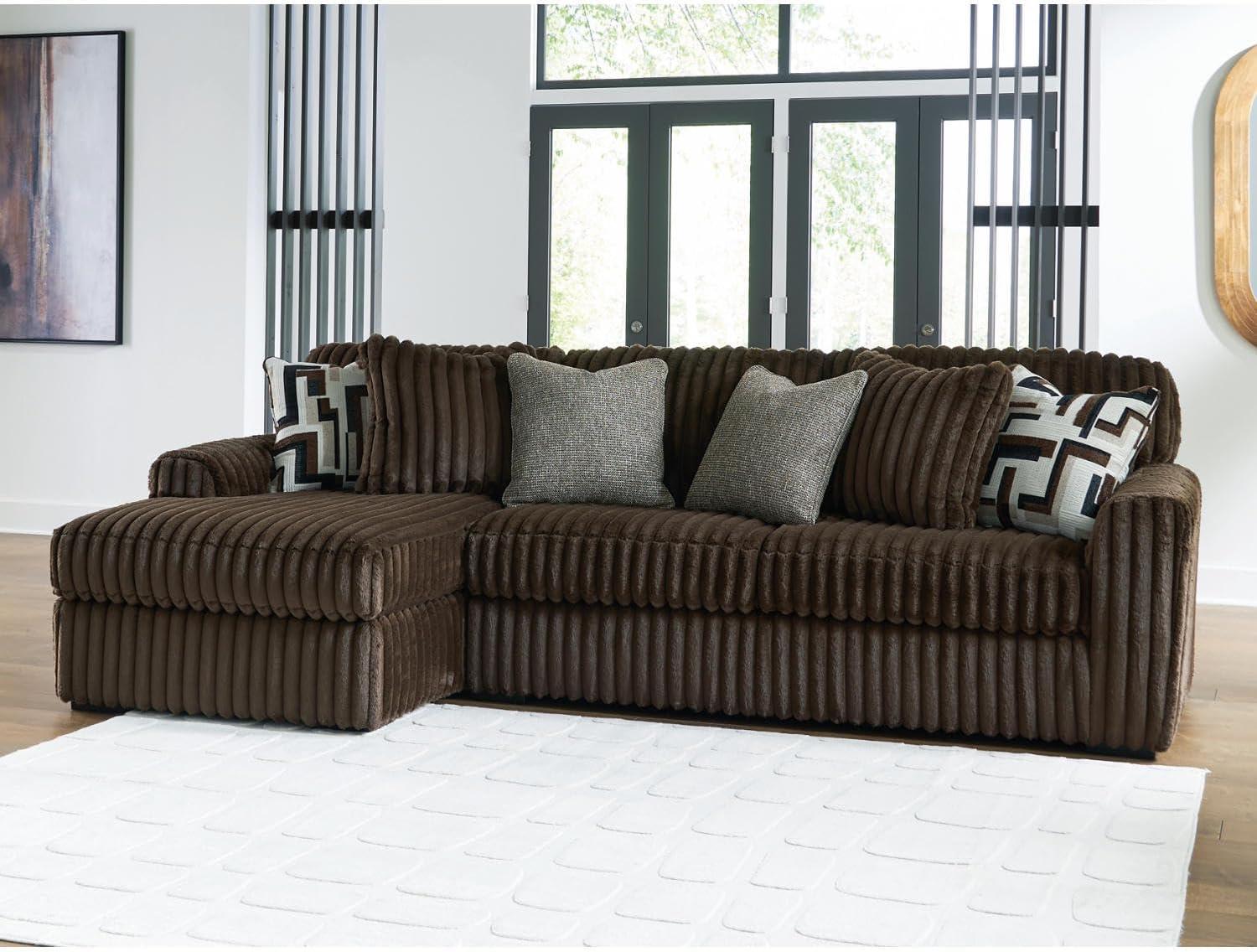 imageSignature Design by Ashley MidnightMadness Contemporary Oversized Chaise with Reversible Cushions USB Ports and Cup Holders Dark BrownBrown