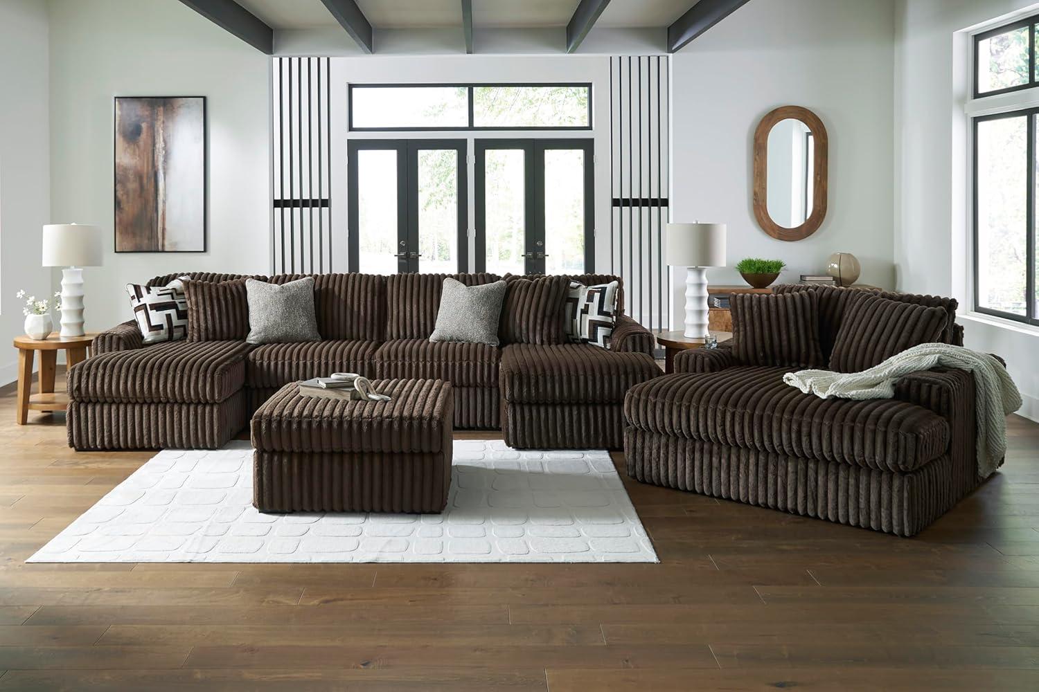 imageSignature Design by Ashley MidnightMadness Contemporary Oversized Chaise with Reversible Cushions USB Ports and Cup Holders Dark BrownBrown