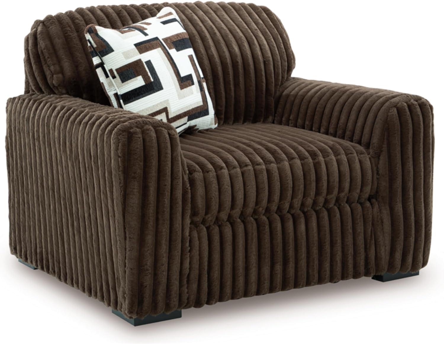 imageSignature Design by Ashley MidnightMadness Contemporary Oversized Chaise with Reversible Cushions USB Ports and Cup Holders Dark BrownBrown