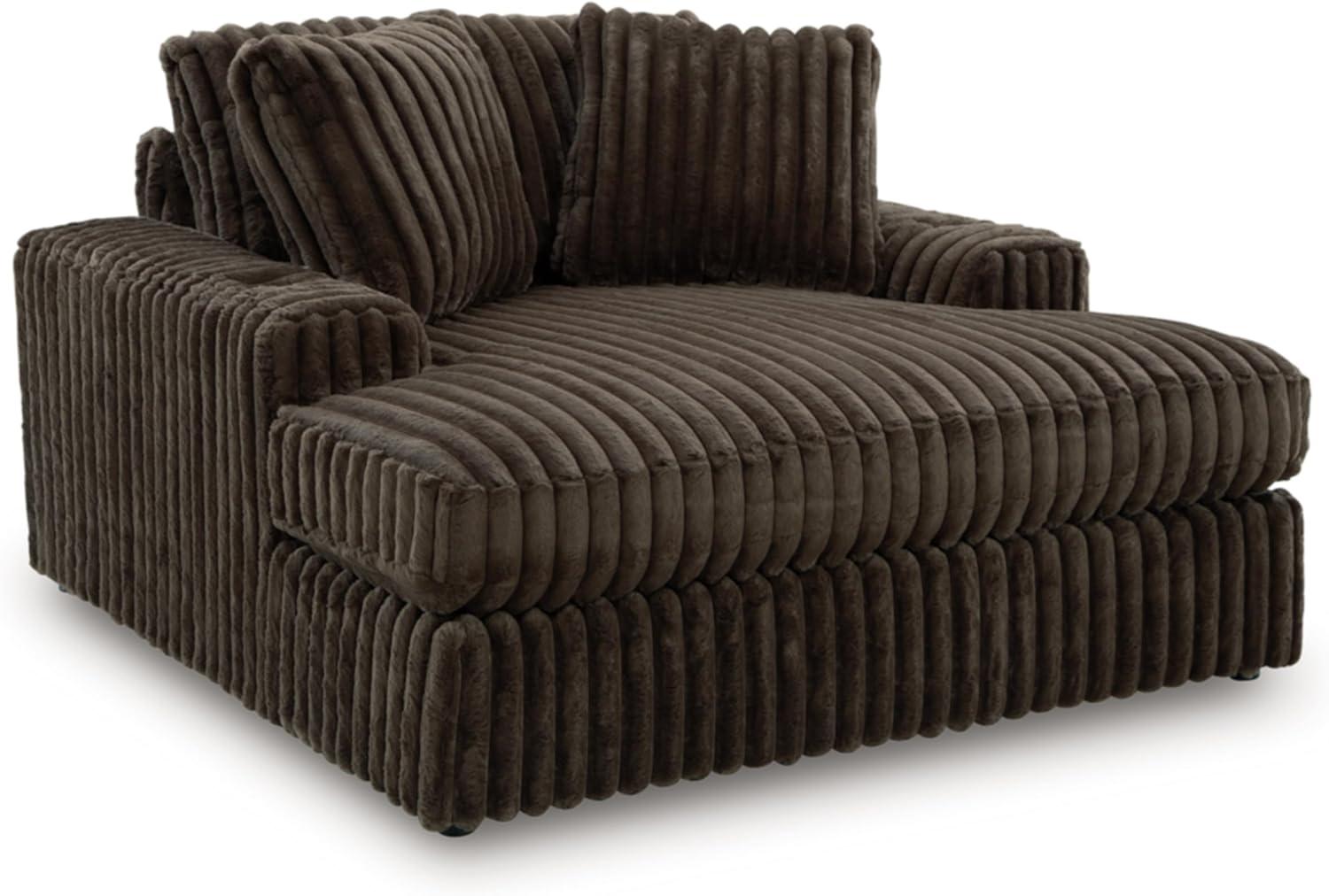 imageSignature Design by Ashley MidnightMadness Contemporary Oversized Chaise with Reversible Cushions USB Ports and Cup Holders Dark BrownBrown