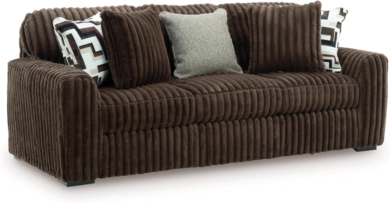 imageSignature Design by Ashley MidnightMadness Contemporary Oversized Chaise with Reversible Cushions USB Ports and Cup Holders Dark BrownBrown