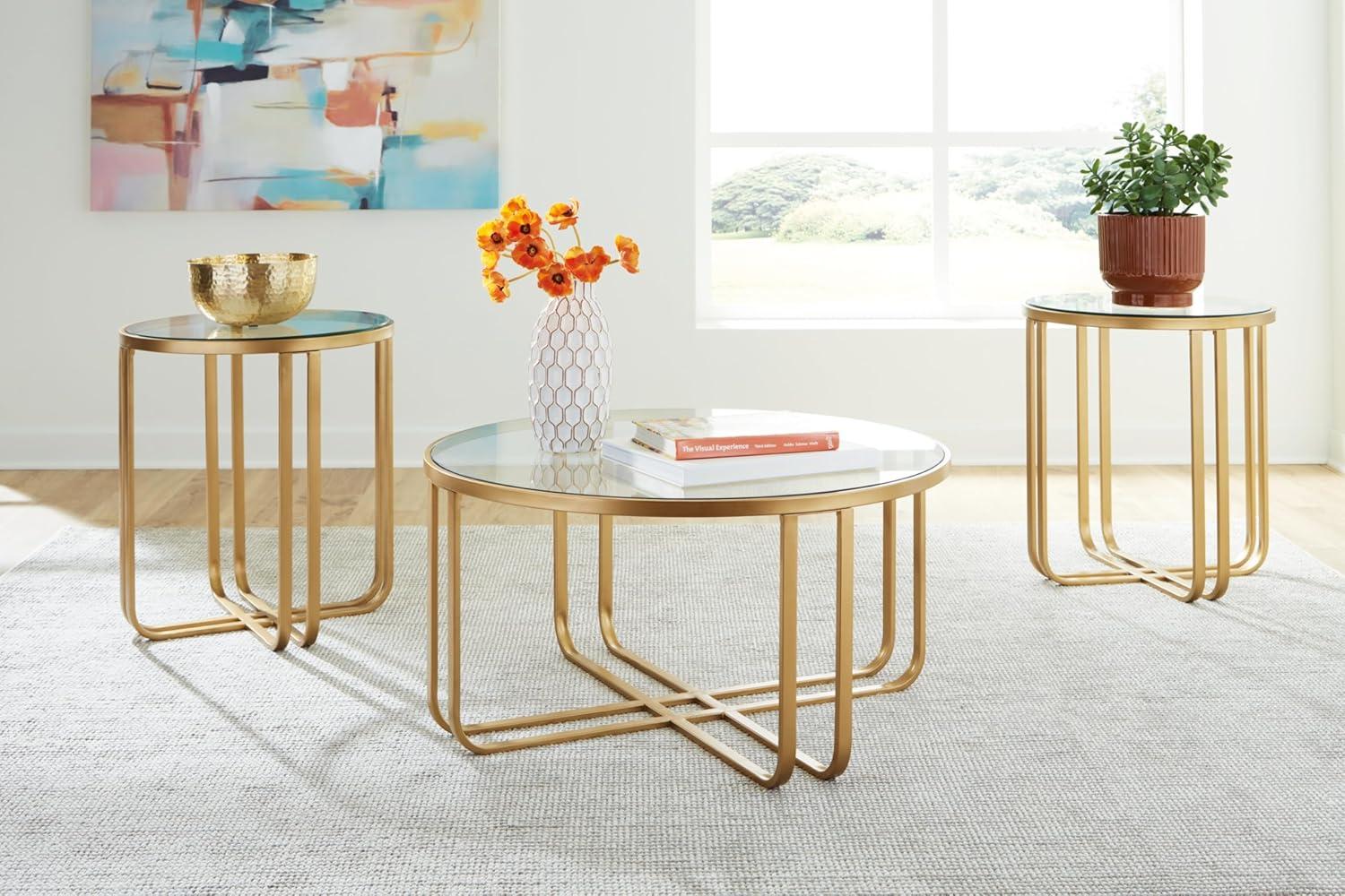 imageSignature Design by Ashley Milloton Industrial GlassTabletop Table with Durable Finish Set of 3 Metallic