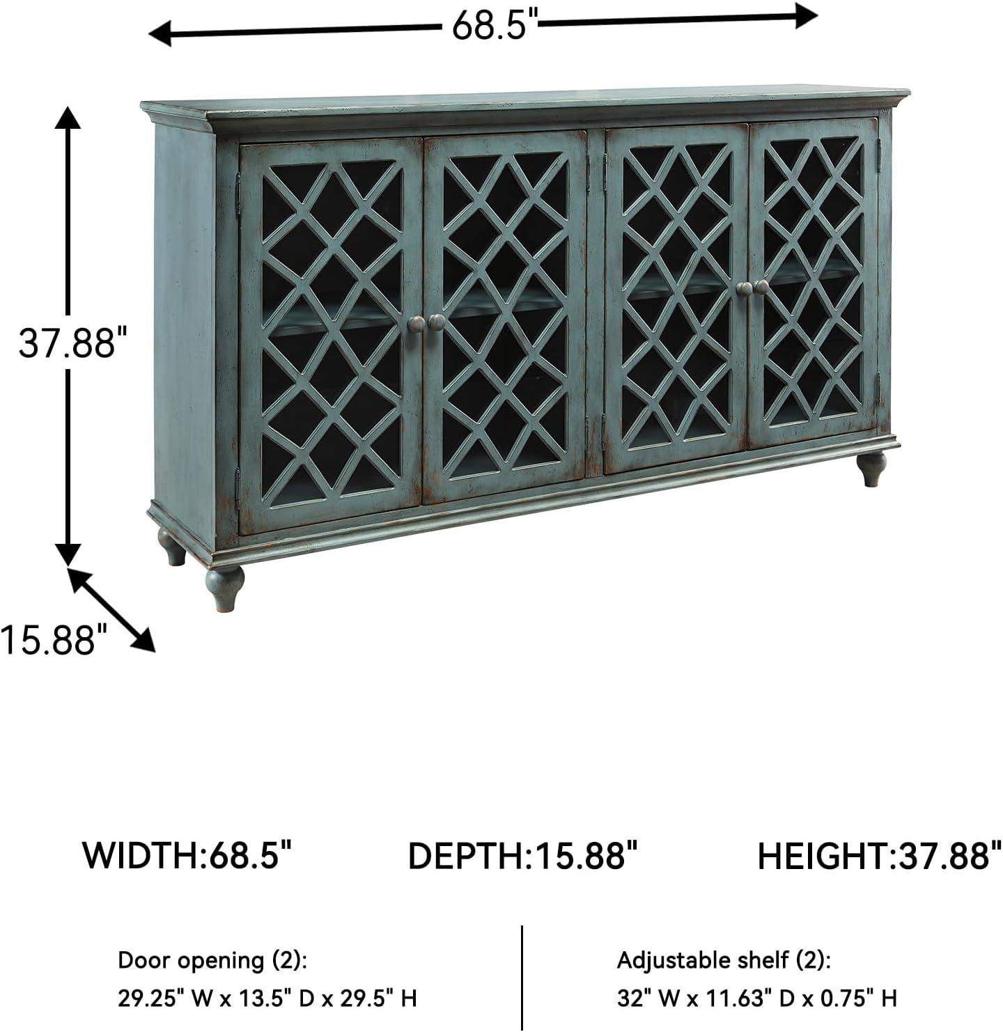 imageSignature Design by Ashley Mirimyn Vintage 69quot 4Door Accent Cabinet with Mirrored Glass and 2 Adjustable Shelves Antique BlueBlue