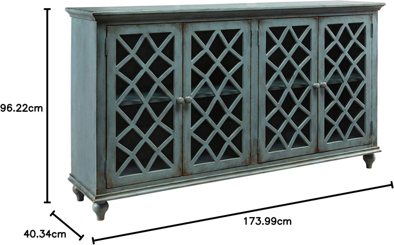 imageSignature Design by Ashley Mirimyn Vintage 69quot 4Door Accent Cabinet with Mirrored Glass and 2 Adjustable Shelves Antique BlueBlue