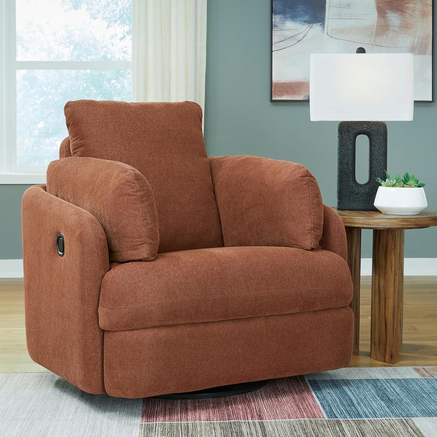 imageSignature Design by Ashley Modmax Contemporary Swivel Glider Recliner PressBack Reclining Cleanable ampamp Durable Performance Fabric 21quot Seat Height GrayBurnt Orange
