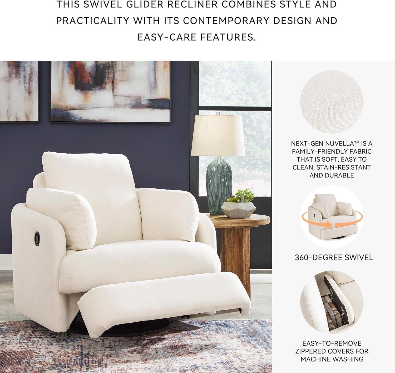 imageSignature Design by Ashley Modmax Contemporary Swivel Glider Recliner PressBack Reclining Cleanable ampamp Durable Performance Fabric 21quot Seat Height GrayBeige