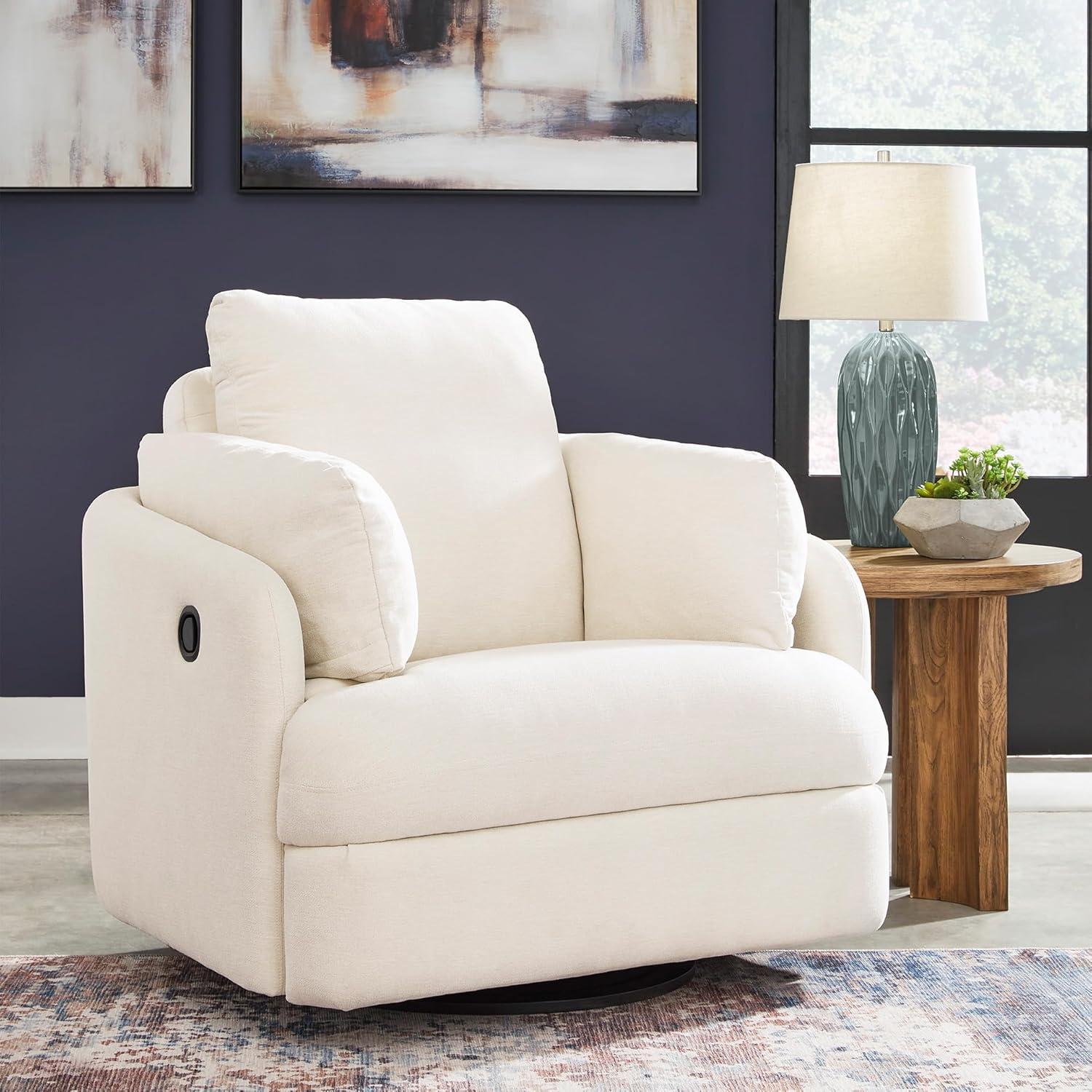 imageSignature Design by Ashley Modmax Contemporary Swivel Glider Recliner PressBack Reclining Cleanable ampamp Durable Performance Fabric 21quot Seat Height GrayBeige