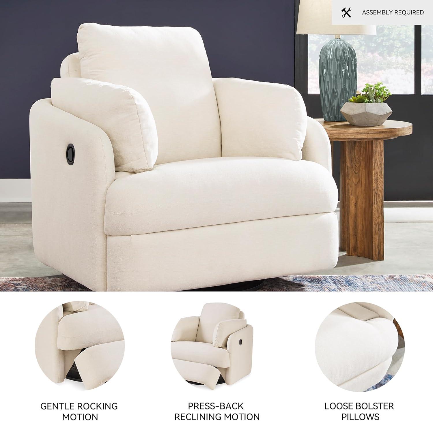 imageSignature Design by Ashley Modmax Contemporary Swivel Glider Recliner PressBack Reclining Cleanable ampamp Durable Performance Fabric 21quot Seat Height GrayBeige